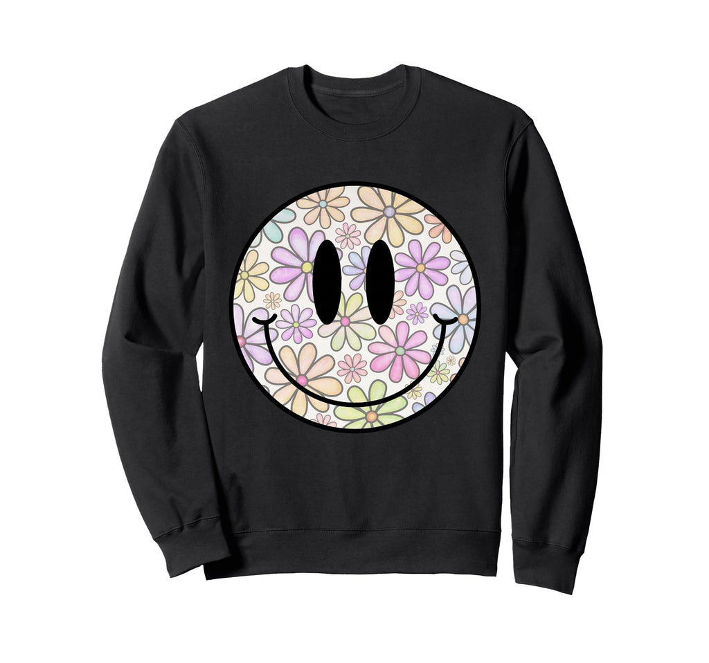Flower Happy Face Checkered Pattern Sweatshirt - Streetwear Style Unisex - T-Shirt, Sweatshirt, Hoodie