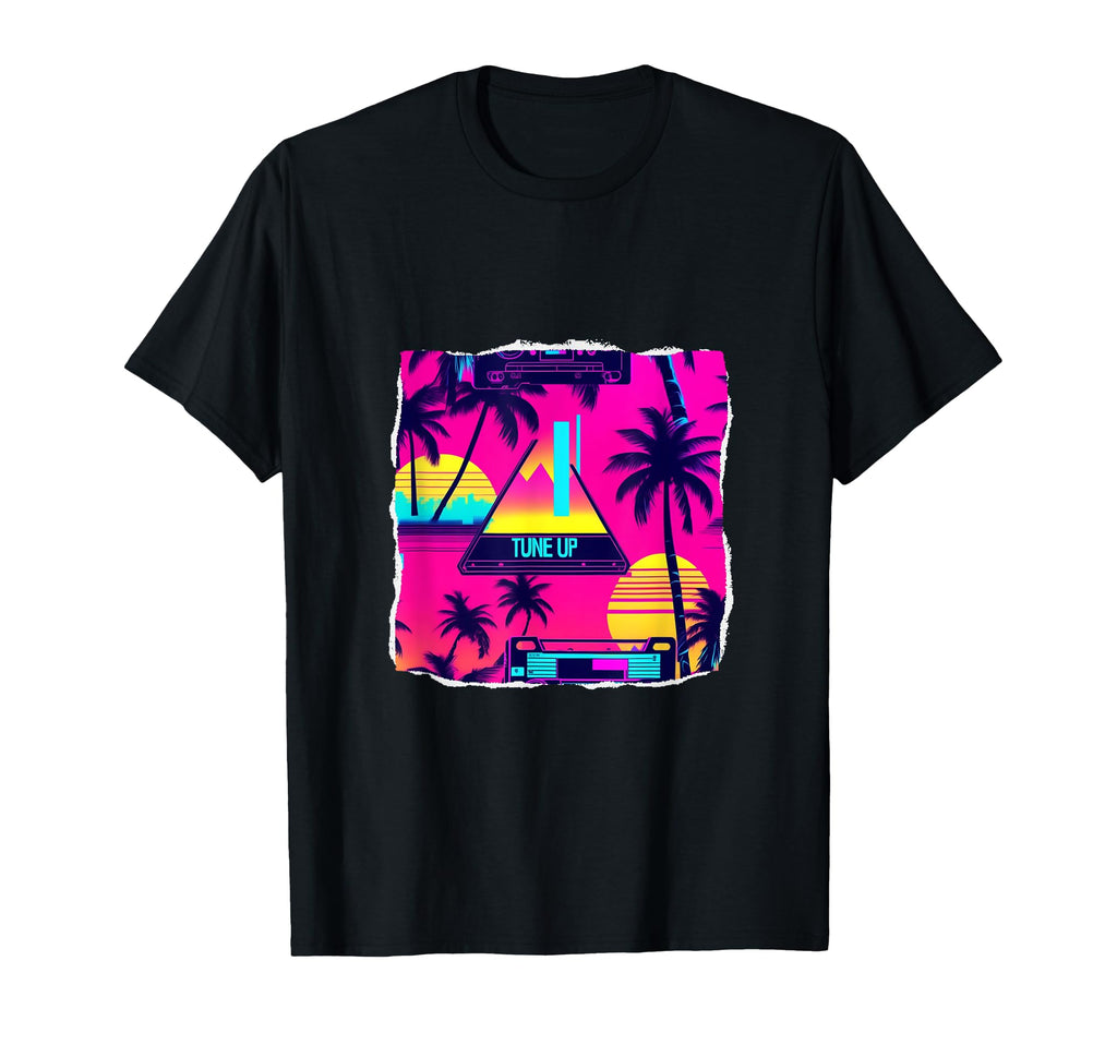 80S Neon Art Geometric Palm Tree Sunset T-Shirt - Graphic Print Unisex - T-Shirt, Sweatshirt, Hoodie