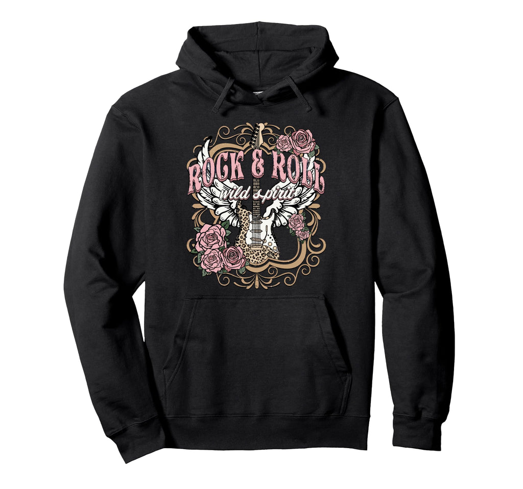 Rock N Roll Wild Spirit Lets Rock Guitar Hoodie - Minimalist Print Unisex - T-Shirt, Sweatshirt, Hoodie