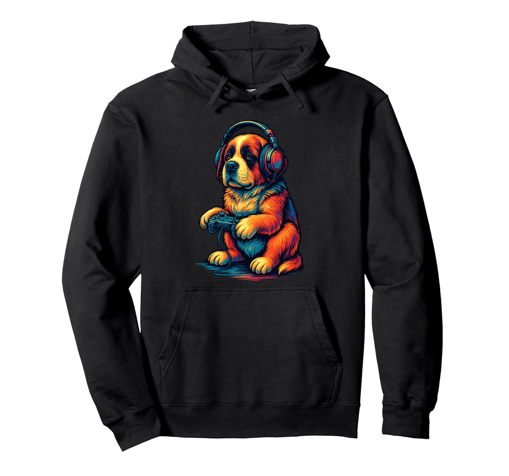 Saint Bernard Gamer Gaming Dog Lover Hoodie - Unique Graphic Men Women - T-Shirt, Sweatshirt, Hoodie