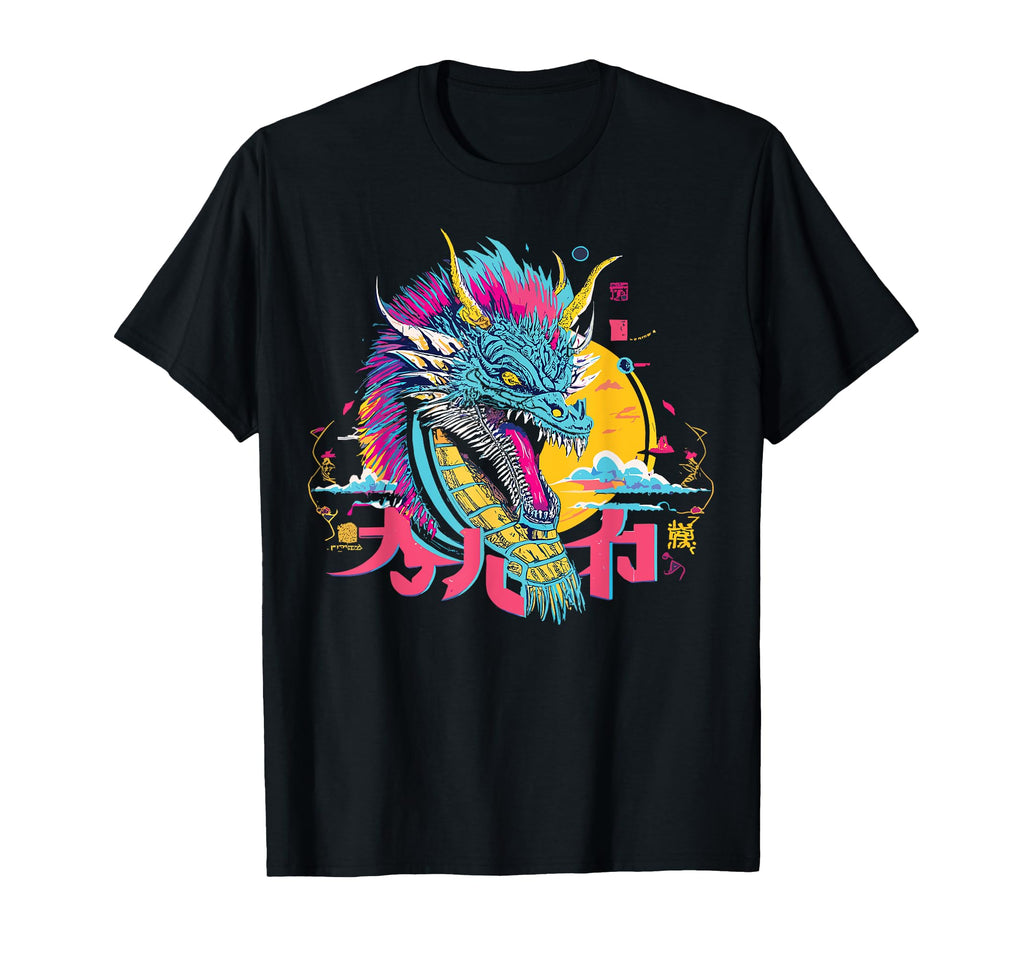 Dragon Techno Vaporwave Futuristic T-Shirt - Custom Art Print Men Women - T-Shirt, Sweatshirt, Hoodie