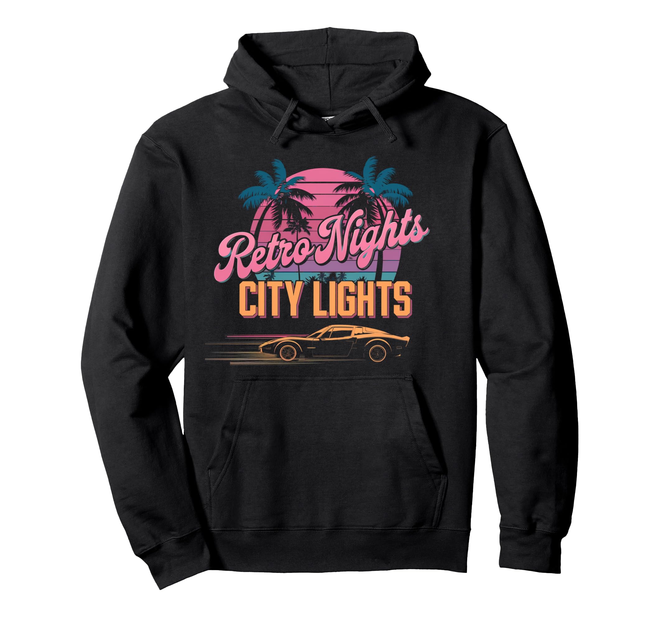 Nights City Lights Car Sunset Art Hoodie - Casual Everyday Wear Men Women - T-Shirt, Sweatshirt, Hoodie