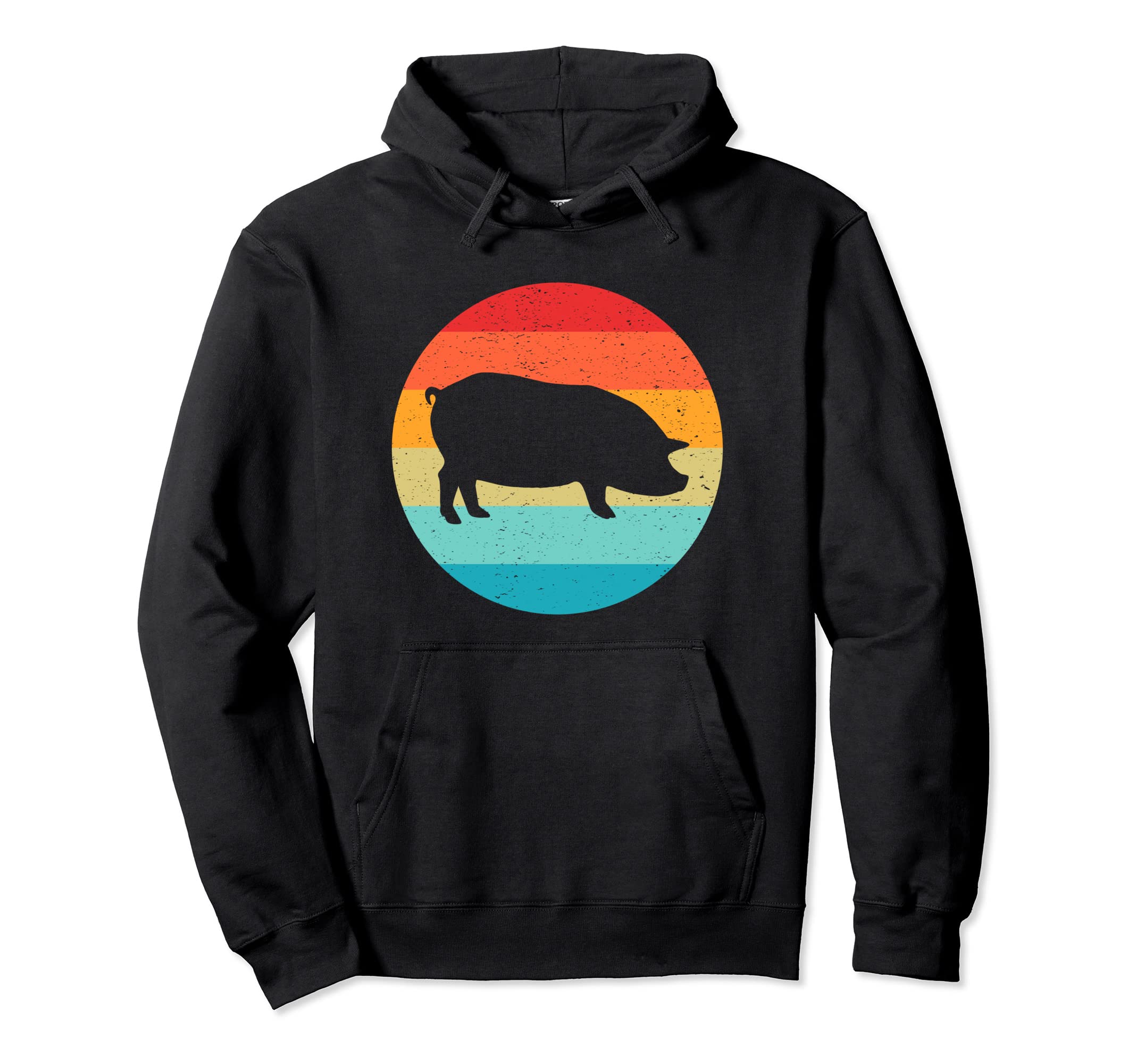 Pig Silhouette Sunset 70S 80S Distressed Hoodie - Graphic Print for Adults - T-Shirt, Sweatshirt, Hoodie
