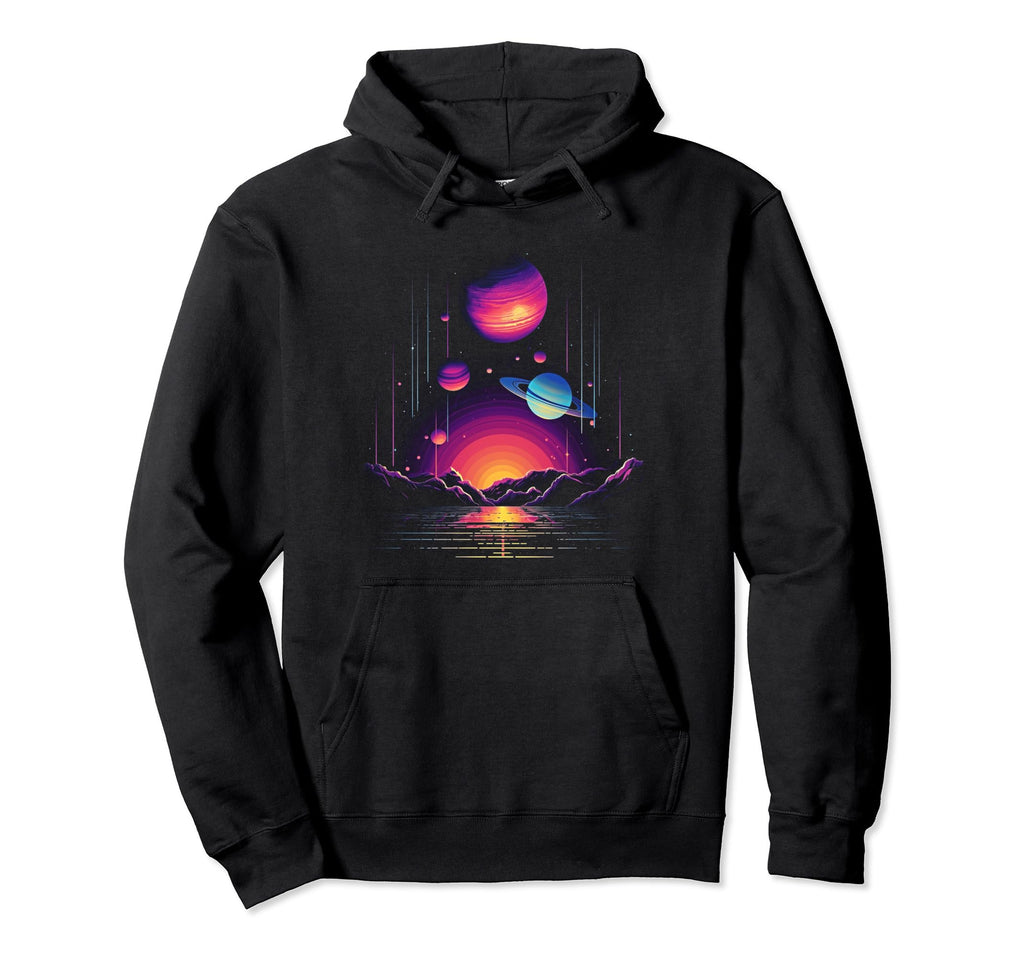 Vaporwave Solar System 80S Synthwave Hoodie - Novelty Apparel for Adults - T-Shirt, Sweatshirt, Hoodie