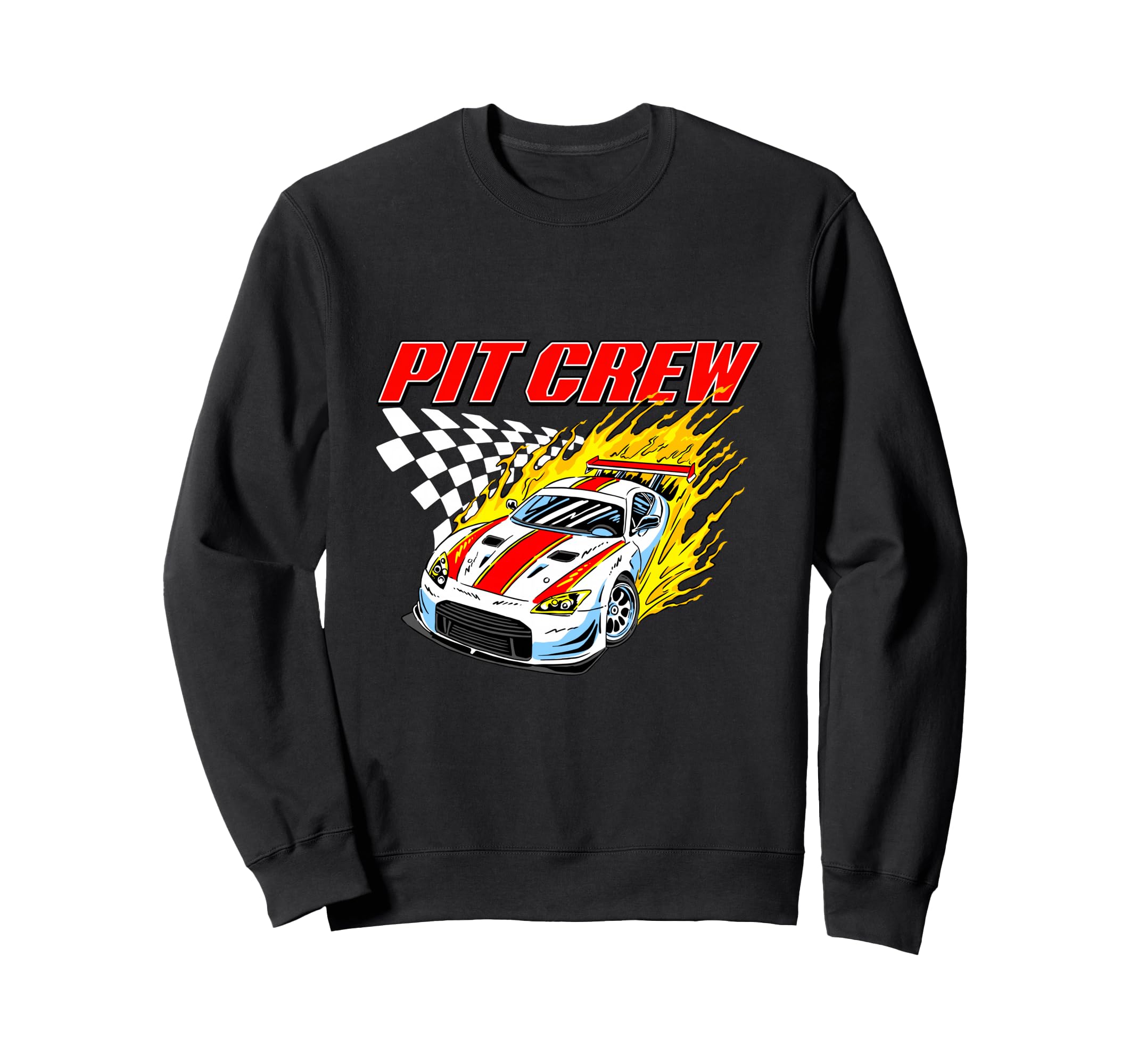 Race Car Checkered Flag Pit Crew Sweatshirt - Casual Everyday Wear Unisex - T-Shirt, Sweatshirt, Hoodie