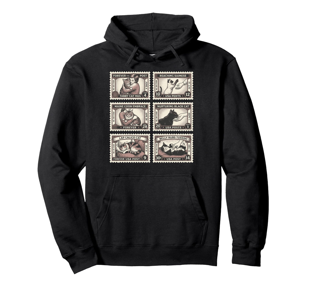 Cat Stamps Collection Feline Art Hoodie - Unique Graphic Men Women - T-Shirt, Sweatshirt, Hoodie