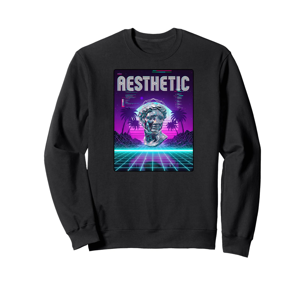Vaporwave Aesthetic Bust Grid Palm Sweatshirt - Streetwear Style Men Women - T-Shirt, Sweatshirt, Hoodie
