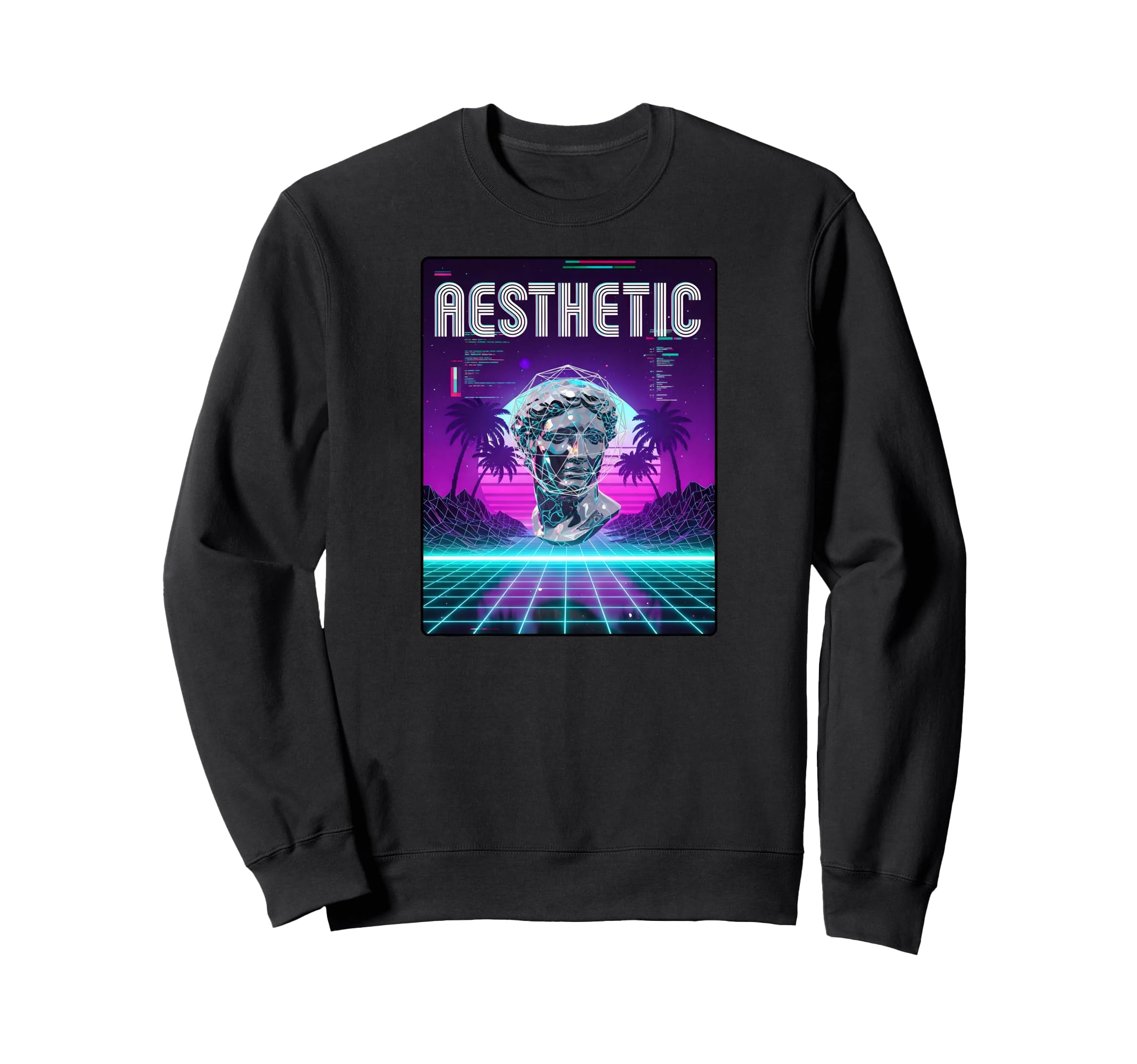 Vaporwave Aesthetic Bust Grid Palm Sweatshirt - Streetwear Style Men Women - T-Shirt, Sweatshirt, Hoodie
