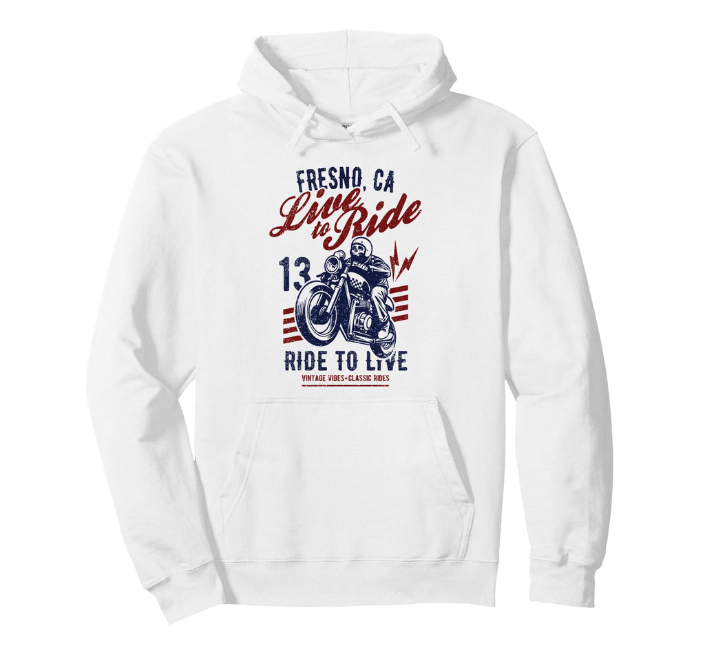 Fresno California Motorcycle Skull Rider Hoodie - Graphic Print for Adults - T-Shirt, Sweatshirt, Hoodie