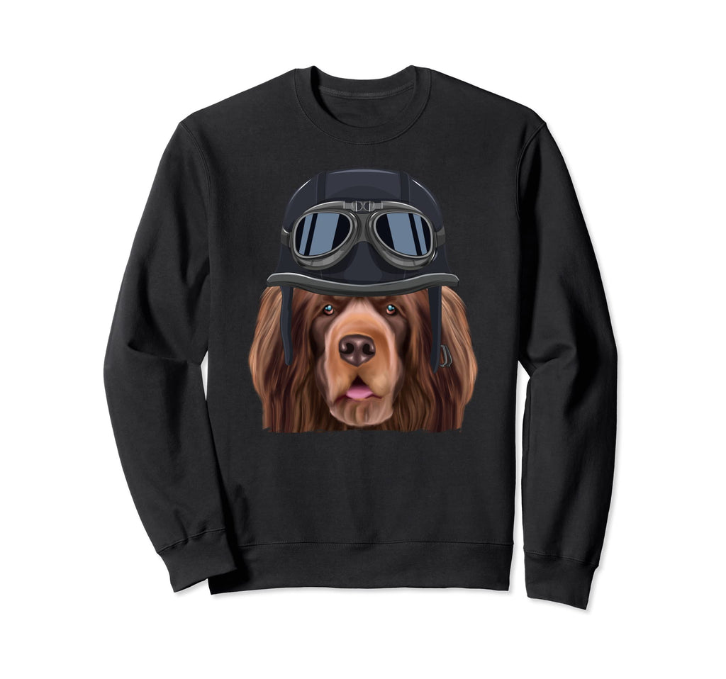 Funny Motorcycle Helmet Sussex Spaniel Sweatshirt - Unique Graphic Unisex - T-Shirt, Sweatshirt, Hoodie