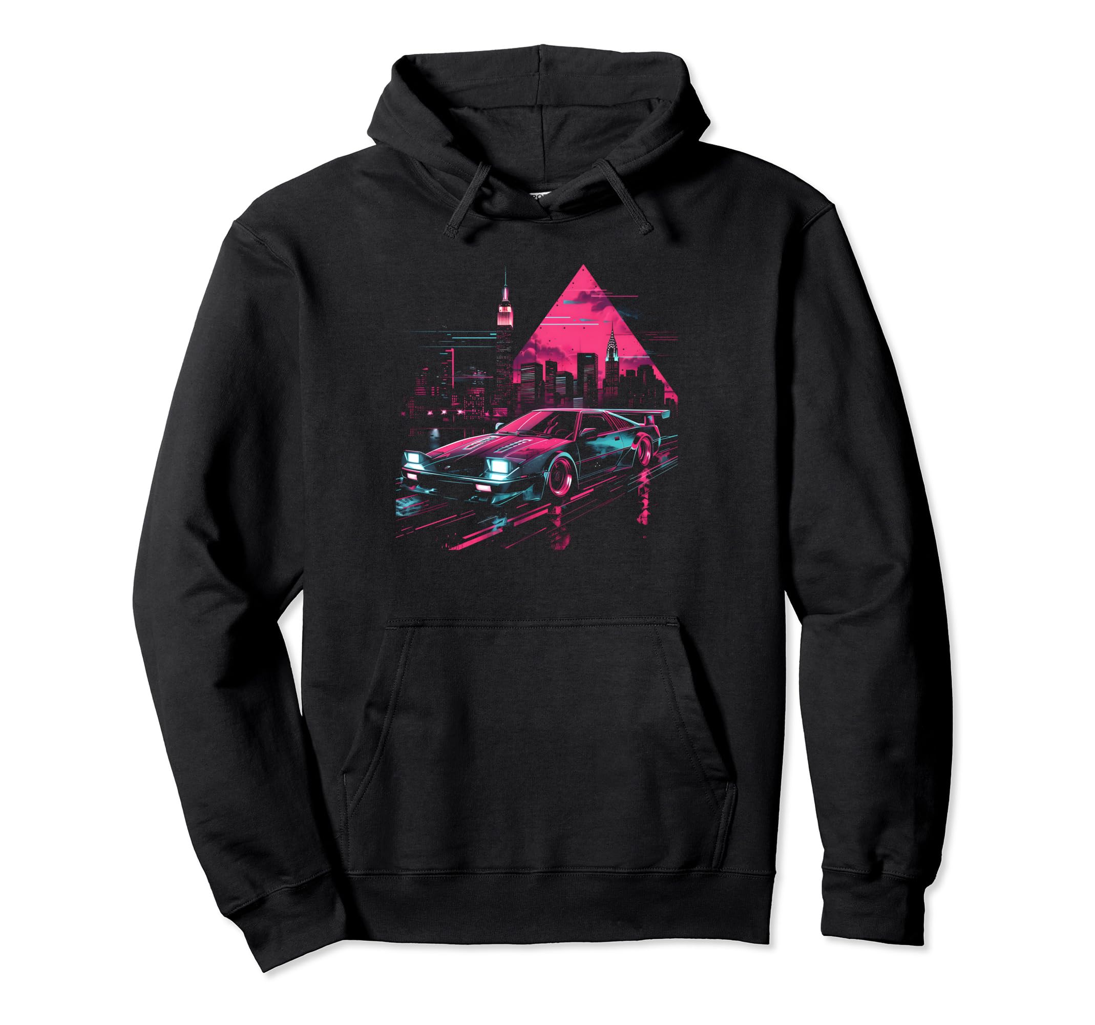 Retrowave City Skyline 1980S 1990S Car Hoodie - Graphic Print for Adults - T-Shirt, Sweatshirt, Hoodie