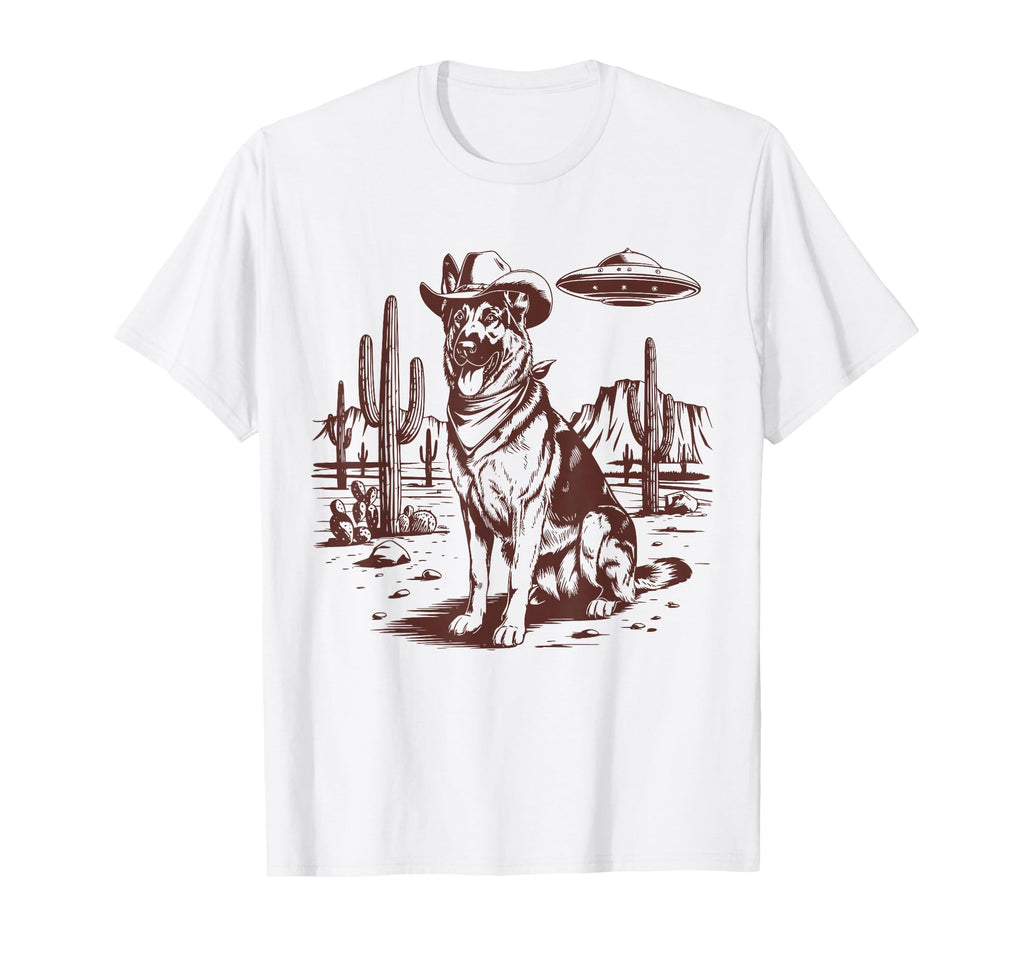 German Shepherd Ufo Western Alien 90S T-Shirt - Custom Art Print Unisex - T-Shirt, Sweatshirt, Hoodie