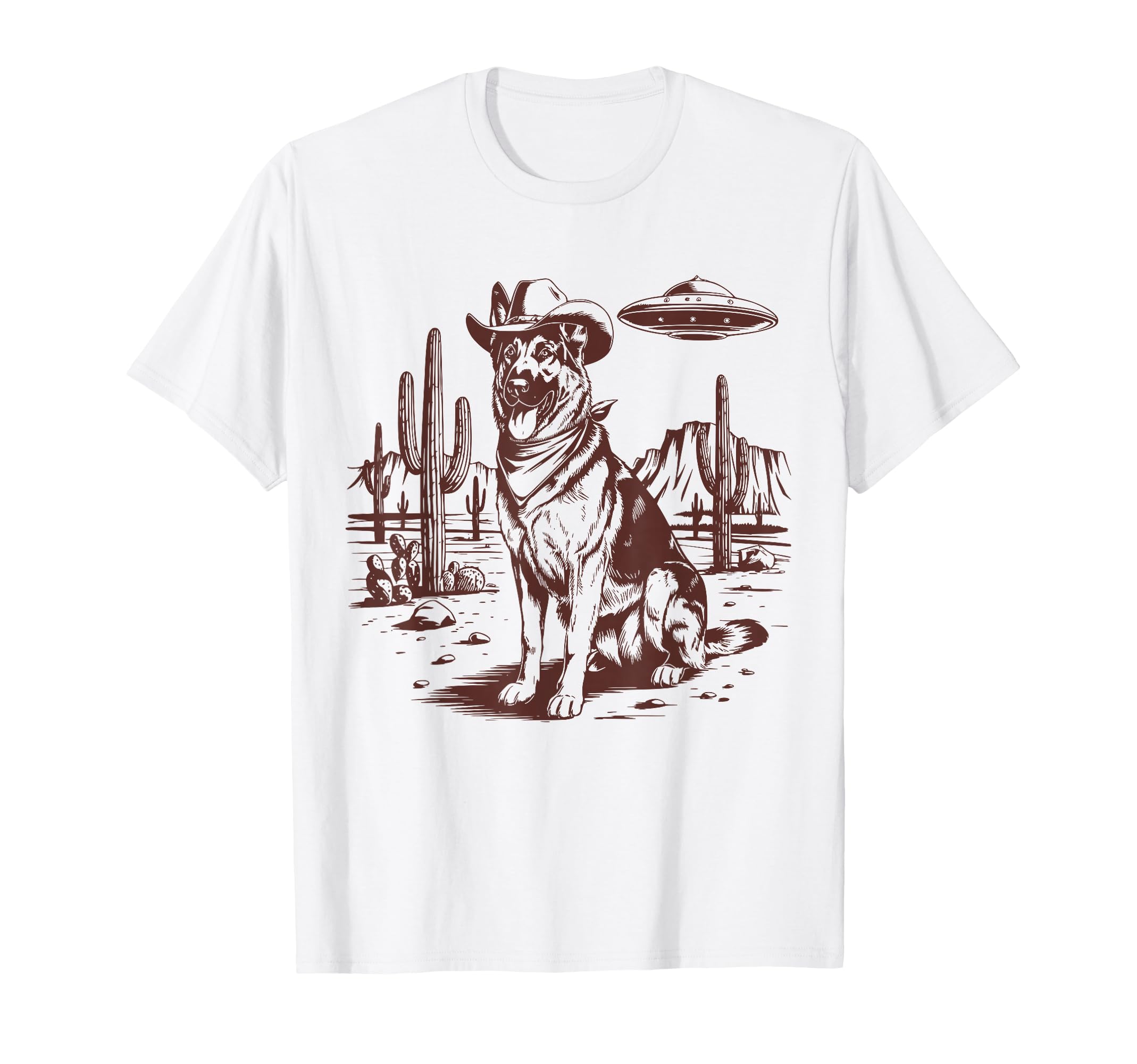 German Shepherd Ufo Western Alien 90S T-Shirt - Custom Art Print Unisex - T-Shirt, Sweatshirt, Hoodie