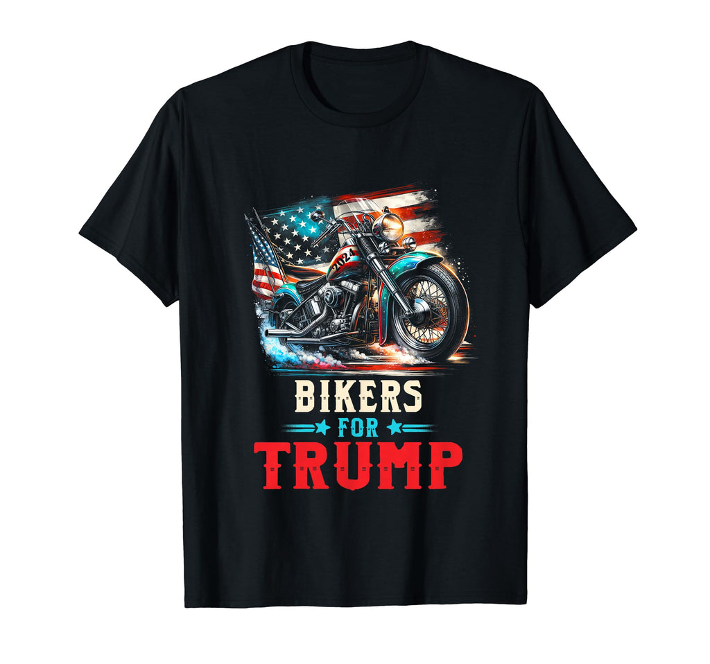 Bikers Trump Us Flag Trump 2024 T-Shirt - Novelty Apparel for Adults - T-Shirt, Sweatshirt, Hoodie