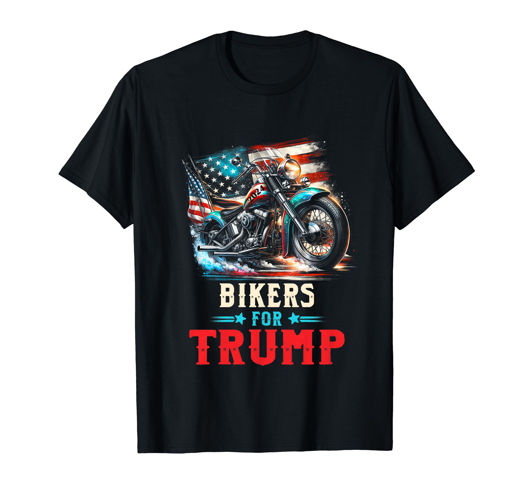 Bikers Trump Us Flag Trump 2024 T-Shirt - Novelty Apparel for Adults - T-Shirt, Sweatshirt, Hoodie
