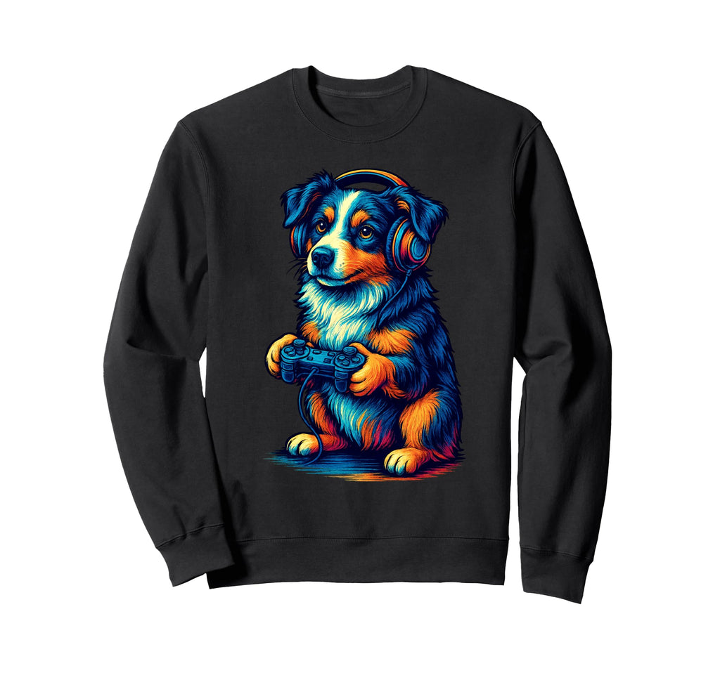 Australian Shepherd Gamer Gaming Dog Sweatshirt - Streetwear Style Unisex - T-Shirt, Sweatshirt, Hoodie