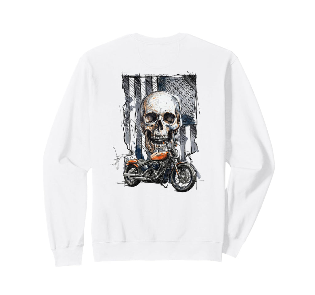 Biker Grunge Skull And Flag Motorcycle Sweatshirt - Streetwear Style Unisex - T-Shirt, Sweatshirt, Hoodie