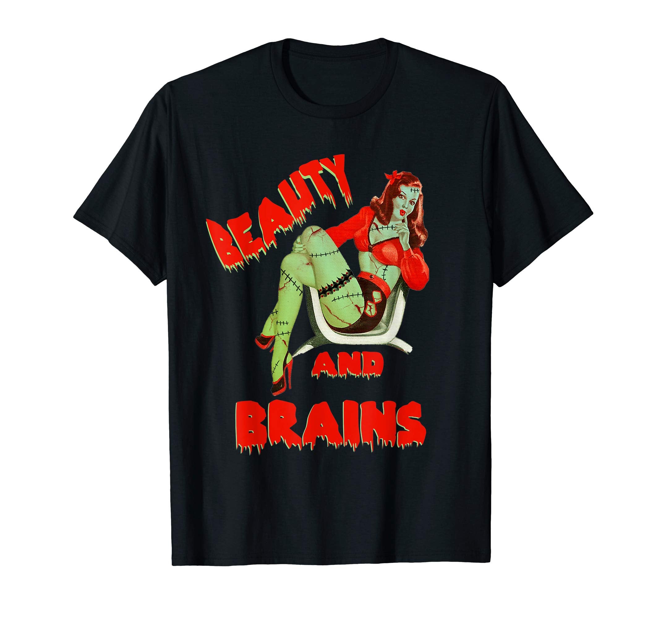 Zombie Pin Up Halloween Beauty Brains Model T-Shirt - Unique Graphic Unisex - T-Shirt, Sweatshirt, Hoodie