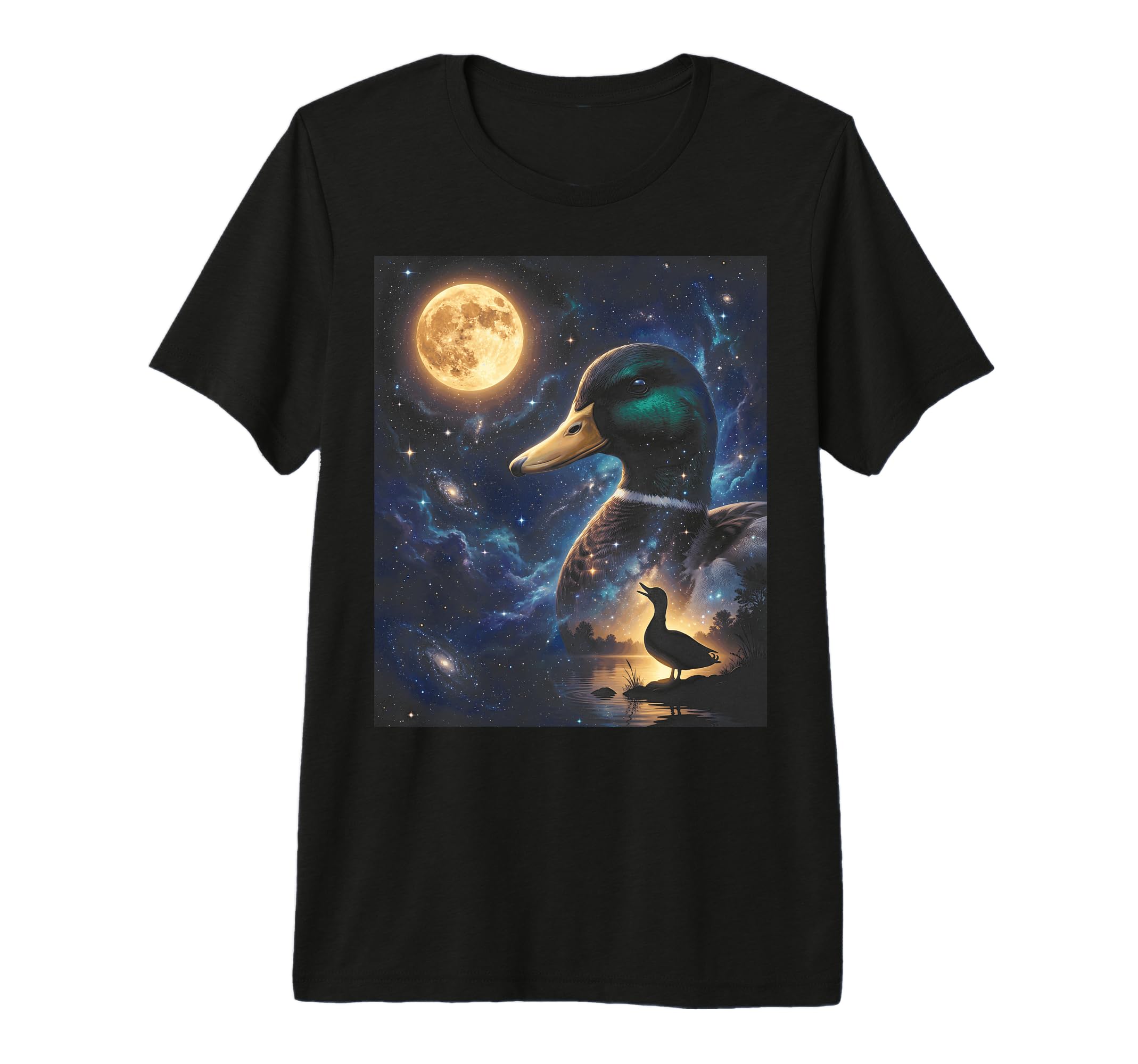 Duck Art Celestial Moon Galaxy Mallard T-Shirt - Novelty Apparel Unisex - T-Shirt, Sweatshirt, Hoodie