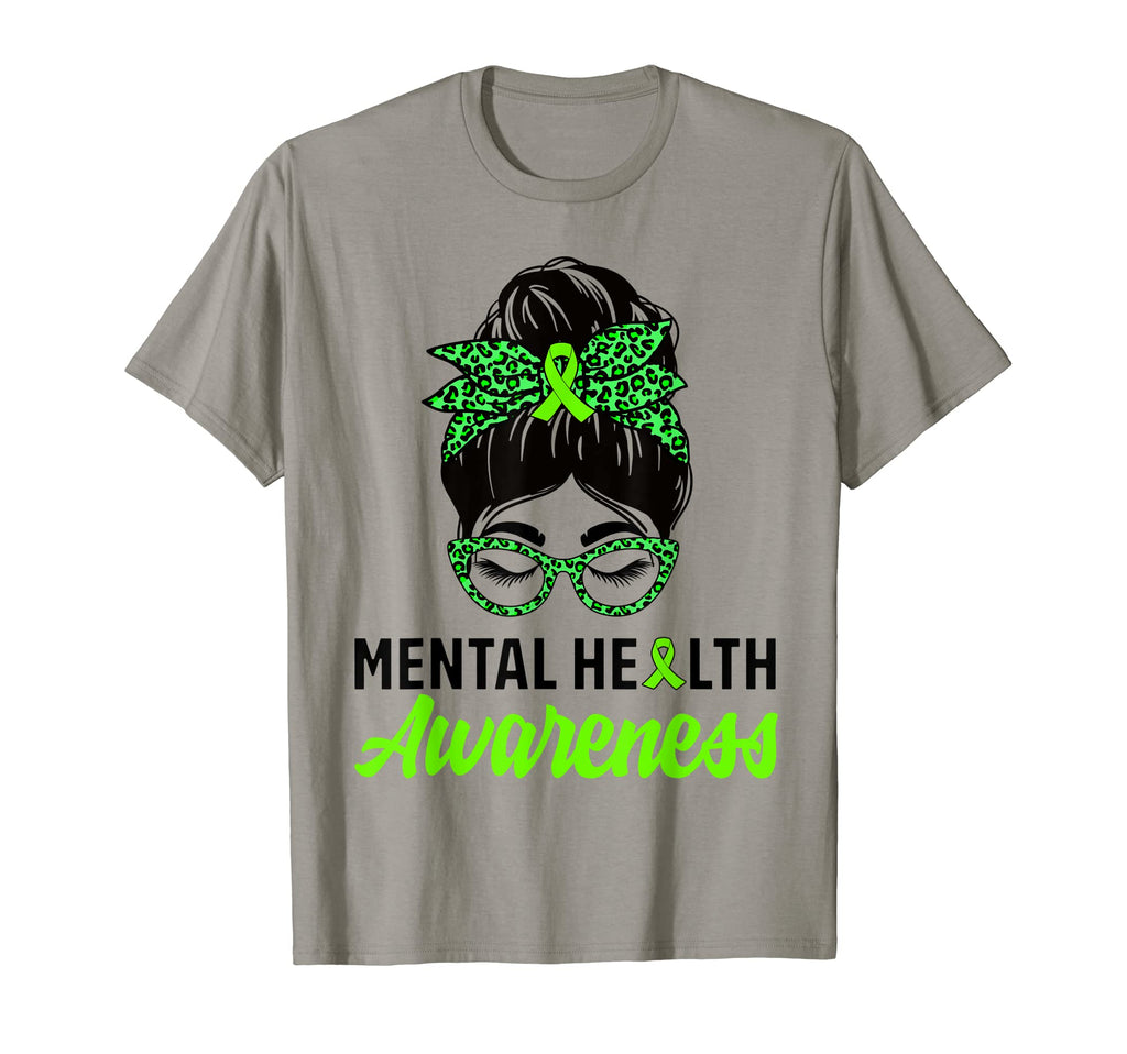 Messy Bun Hair Mental Health Warrior T-Shirt - Novelty Apparel Men Women - T-Shirt, Sweatshirt, Hoodie