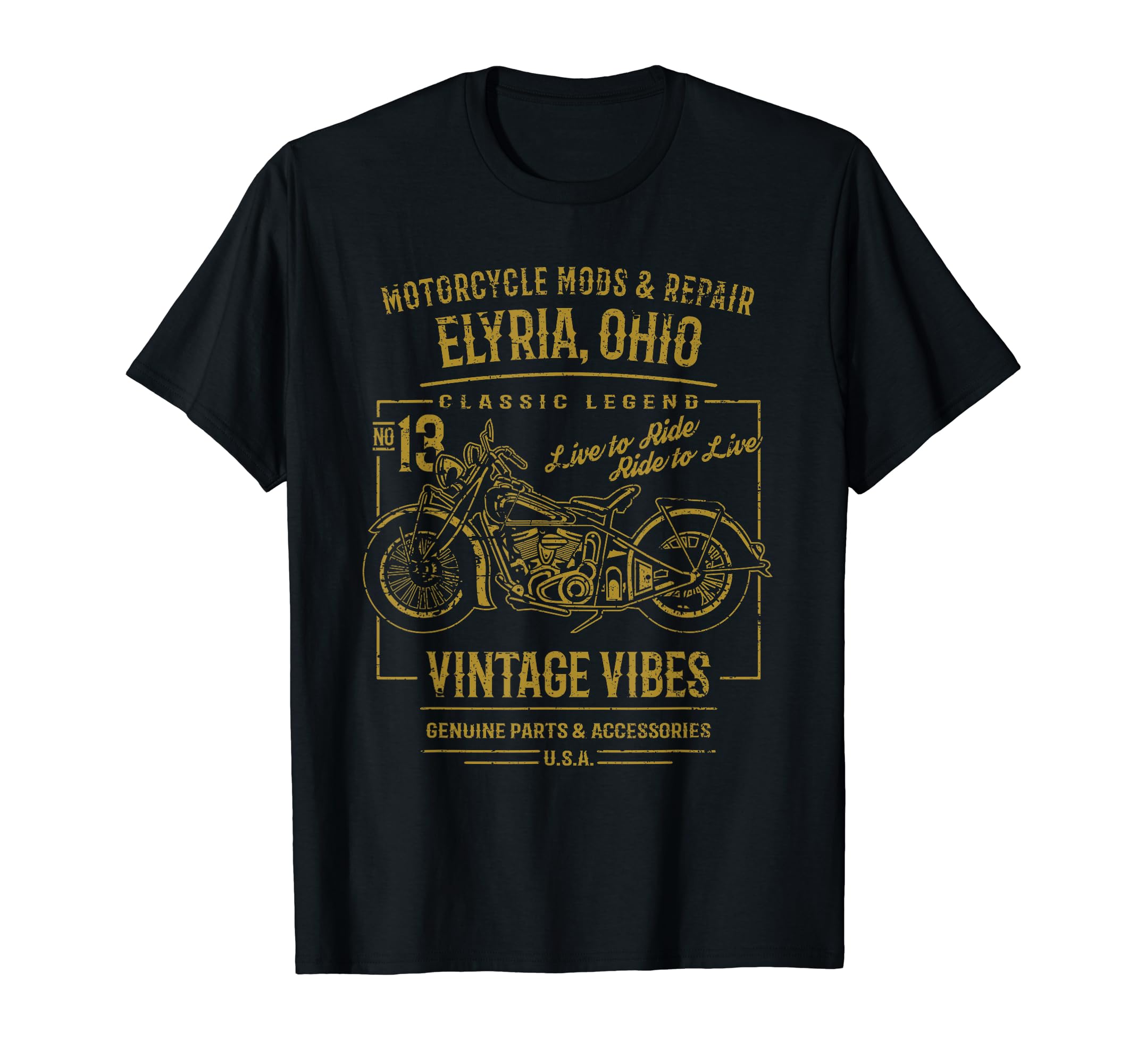 Elyria Oh Usa Distressed Motorcycle T-Shirt - Graphic Print Men Women - T-Shirt, Sweatshirt, Hoodie