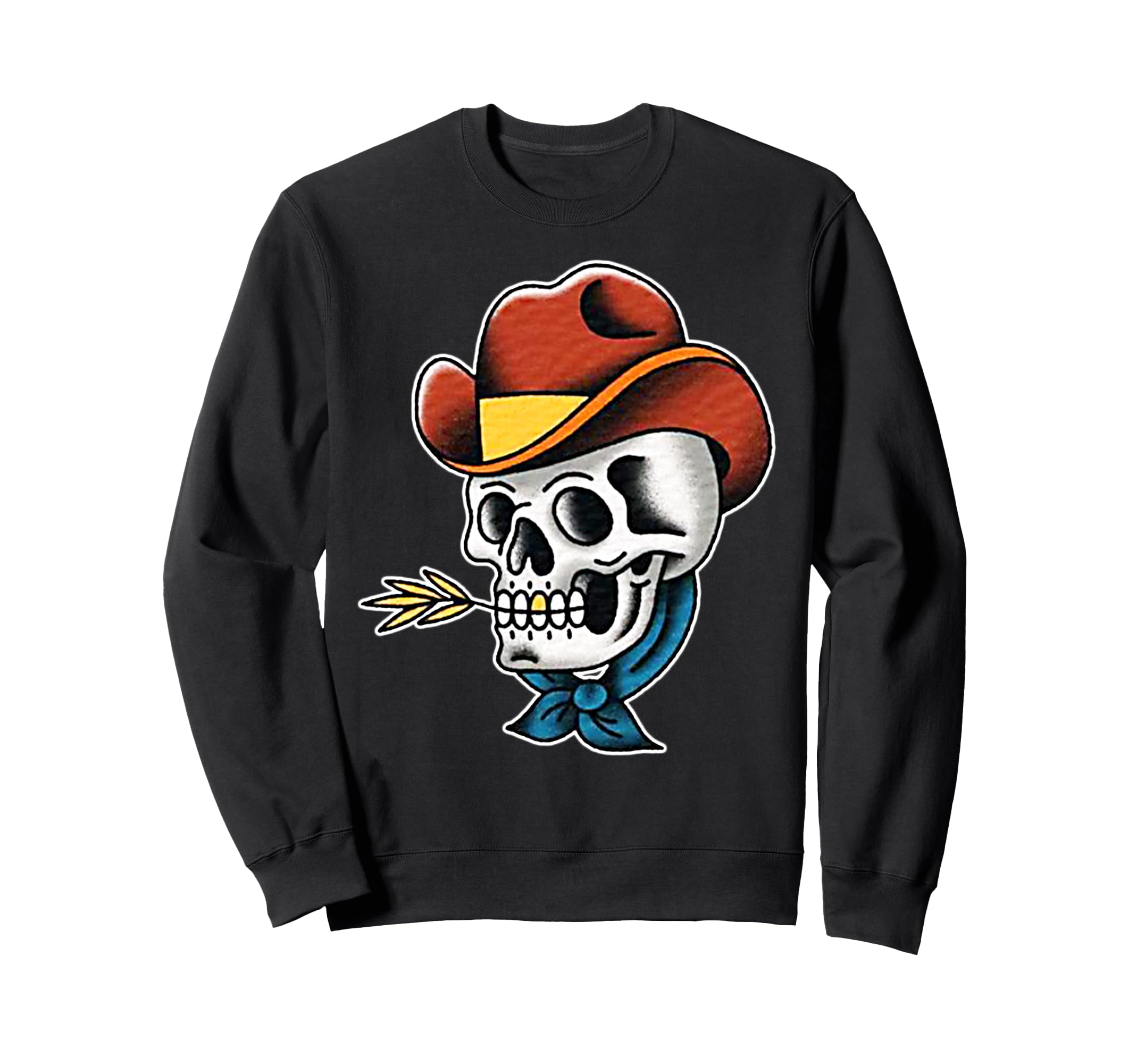 Cowboy Skull Traditional Tattoo Sweatshirt - Aesthetic Graphic for Adults - T-Shirt, Sweatshirt, Hoodie
