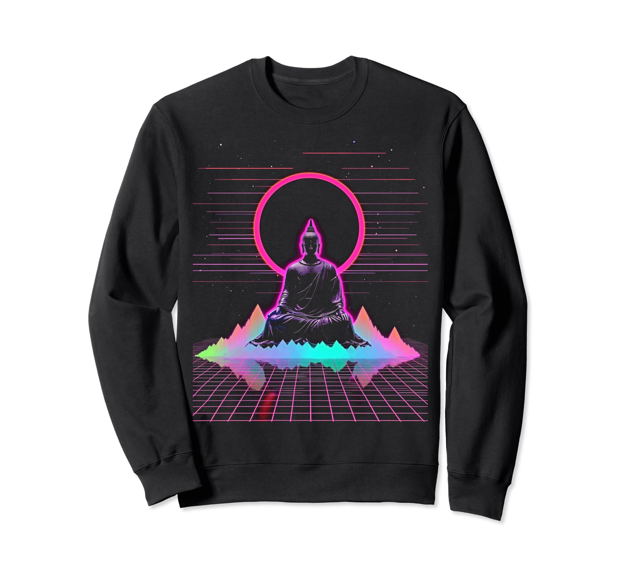 Synthwave Alien Buddha Cyberpunk Sweatshirt - Aesthetic Graphic Men Women - T-Shirt, Sweatshirt, Hoodie