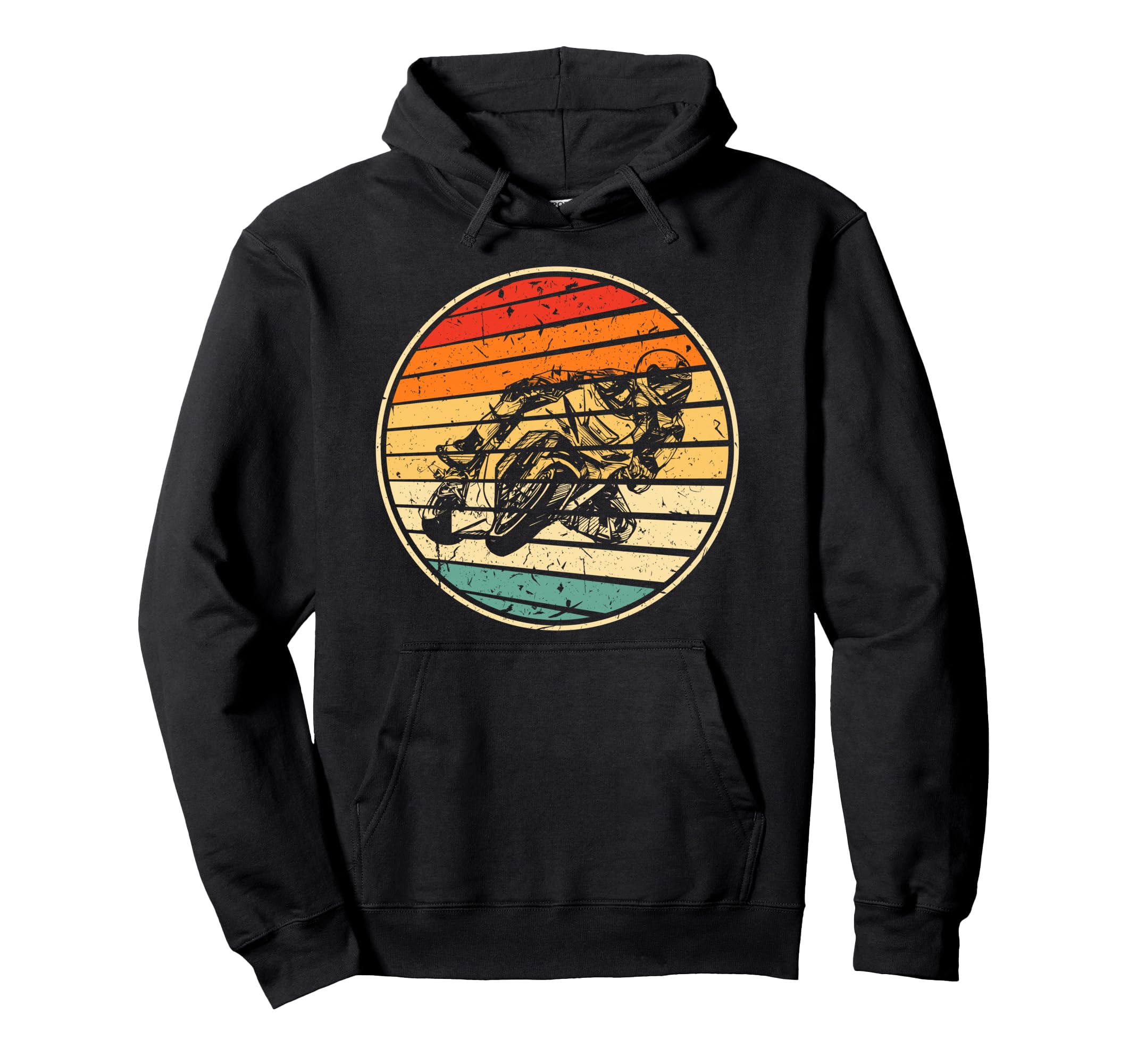 Motorcycle Sunset 70S 80S Racing Biker Hoodie - Fun Novelty Design Unisex - T-Shirt, Sweatshirt, Hoodie