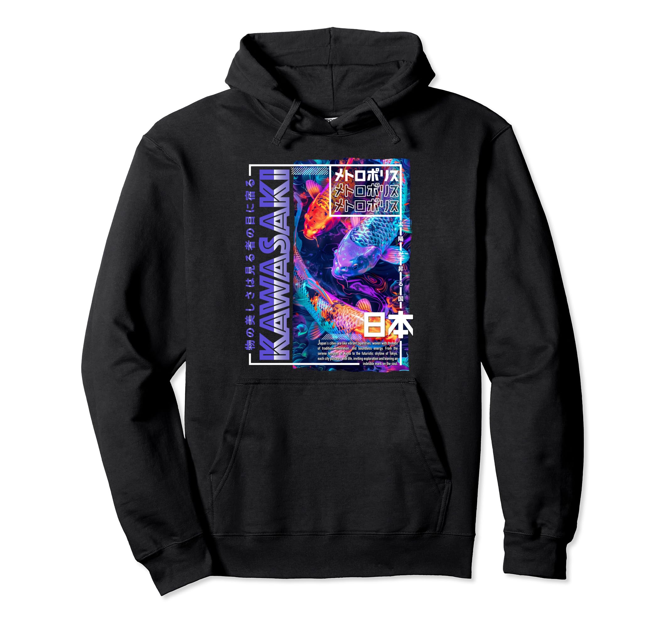 Kawasaki City 80S Synthwave Koi Carp Hoodie - Streetwear Style Men Women - T-Shirt, Sweatshirt, Hoodie