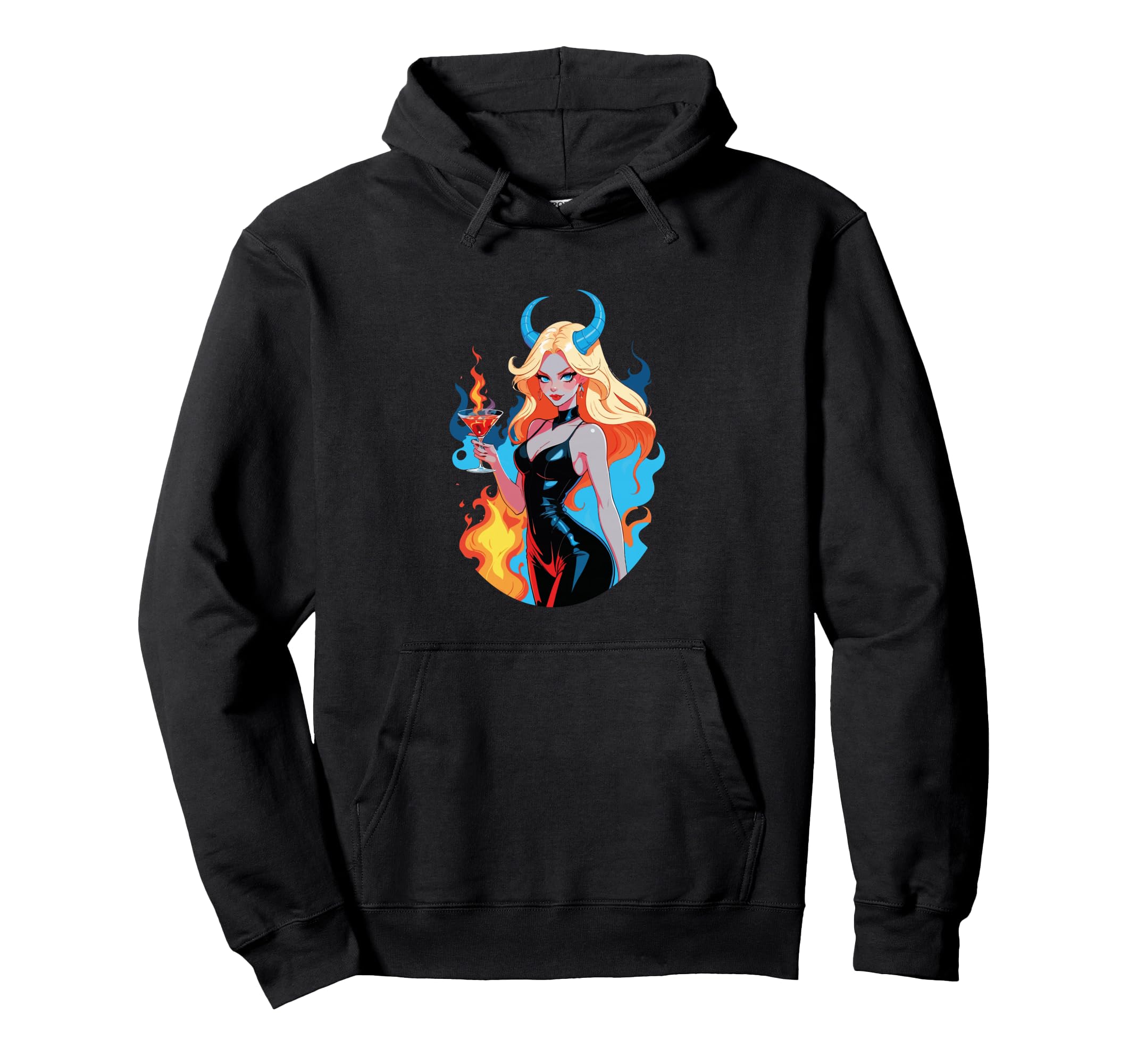 Edgy Fiery Pinup Devilish Horns Bold Hoodie - Fun Novelty Design Unisex - T-Shirt, Sweatshirt, Hoodie