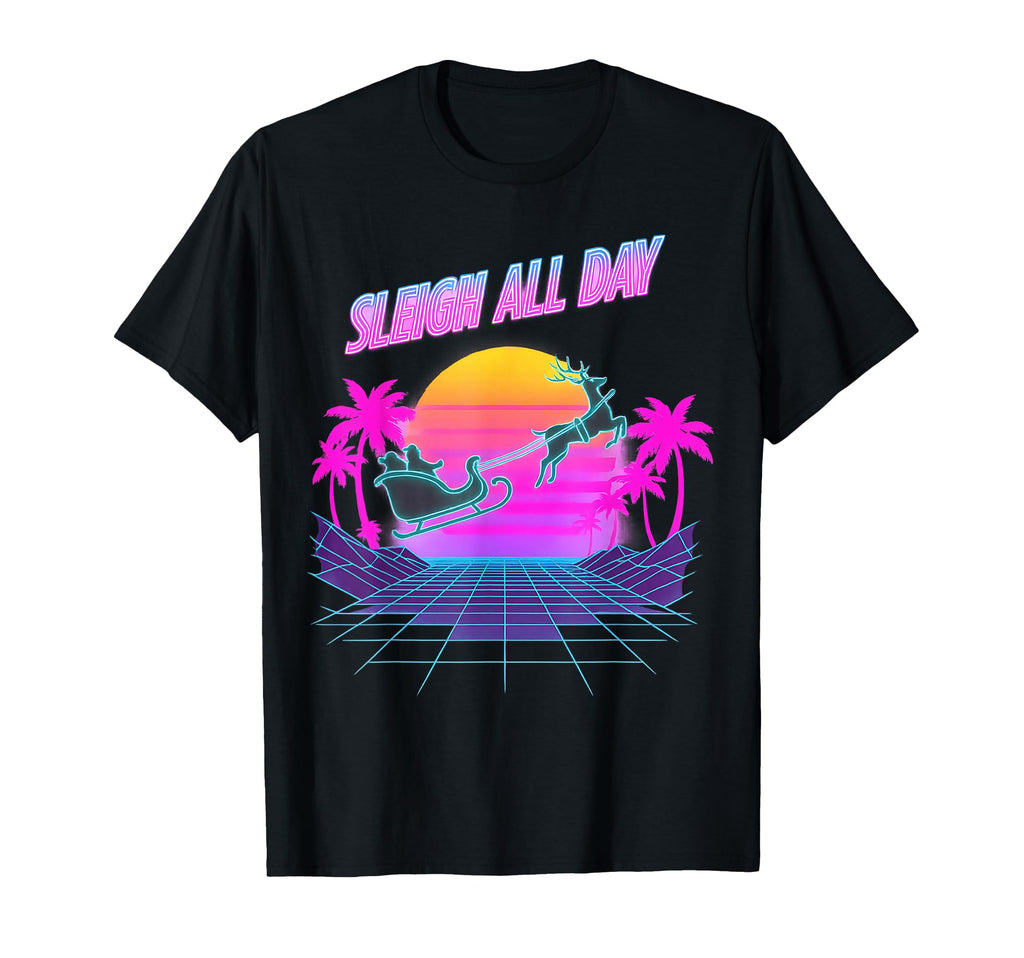 Sleigh All Day Vaporwave Santa Grid T-Shirt - Graphic Print Unisex - T-Shirt, Sweatshirt, Hoodie