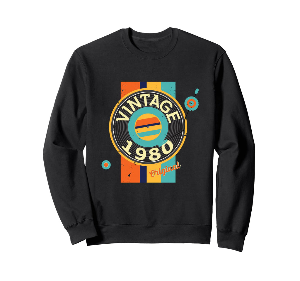 Vinyl 1980 Birthday Record Player Sweatshirt - Minimalist Print Men Women - T-Shirt, Sweatshirt, Hoodie