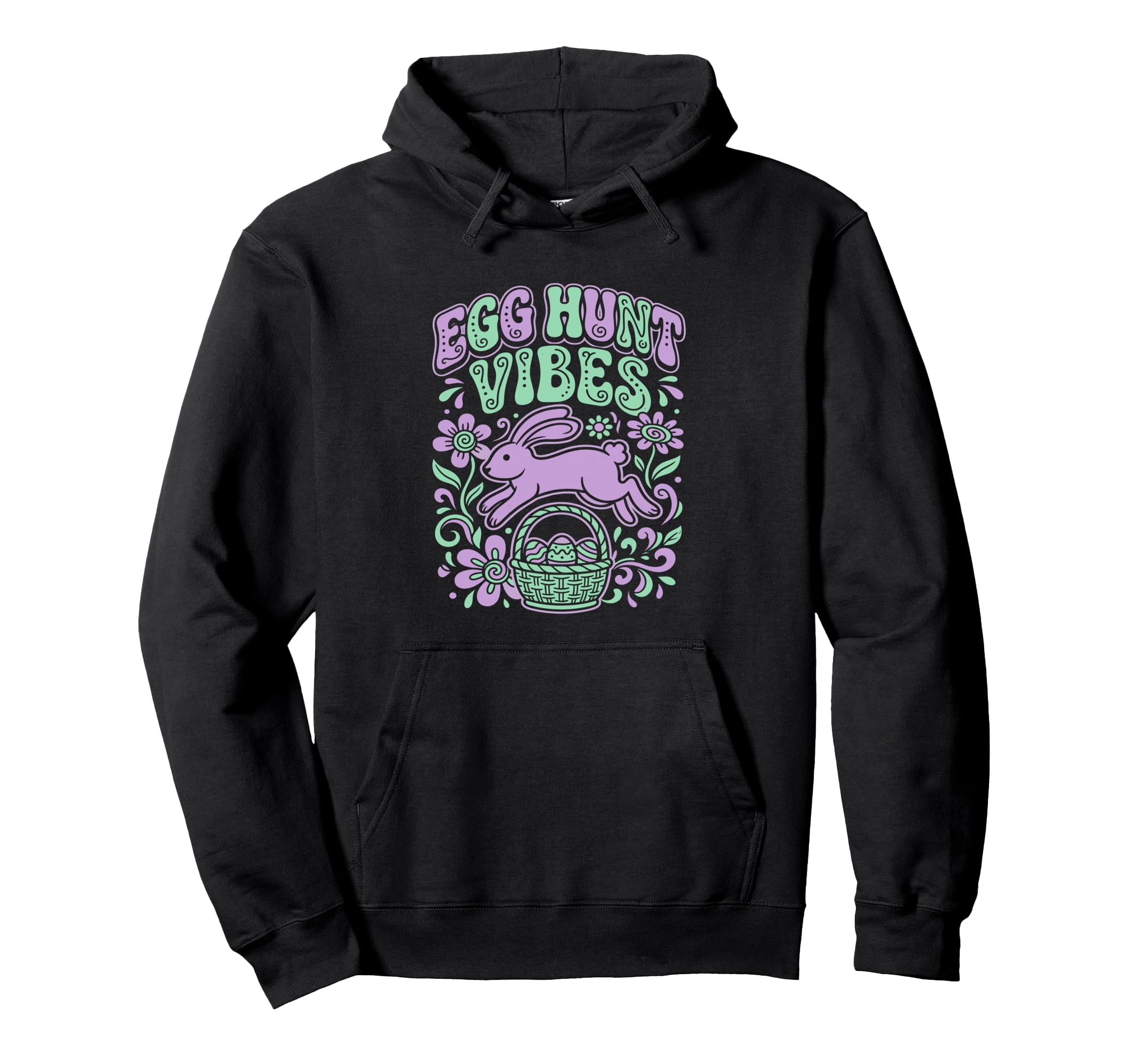 Egg Hunt Vibes Groovy Easter Bunny Hoodie - Novelty Apparel Unisex - T-Shirt, Sweatshirt, Hoodie