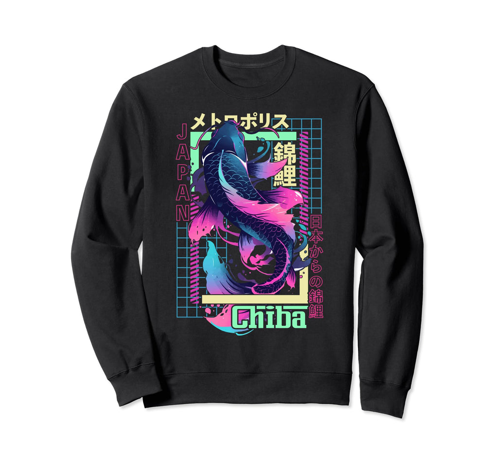 Chiba City Synthwave 80S Koi Carp Sweatshirt - Minimalist Print Men Women - T-Shirt, Sweatshirt, Hoodie