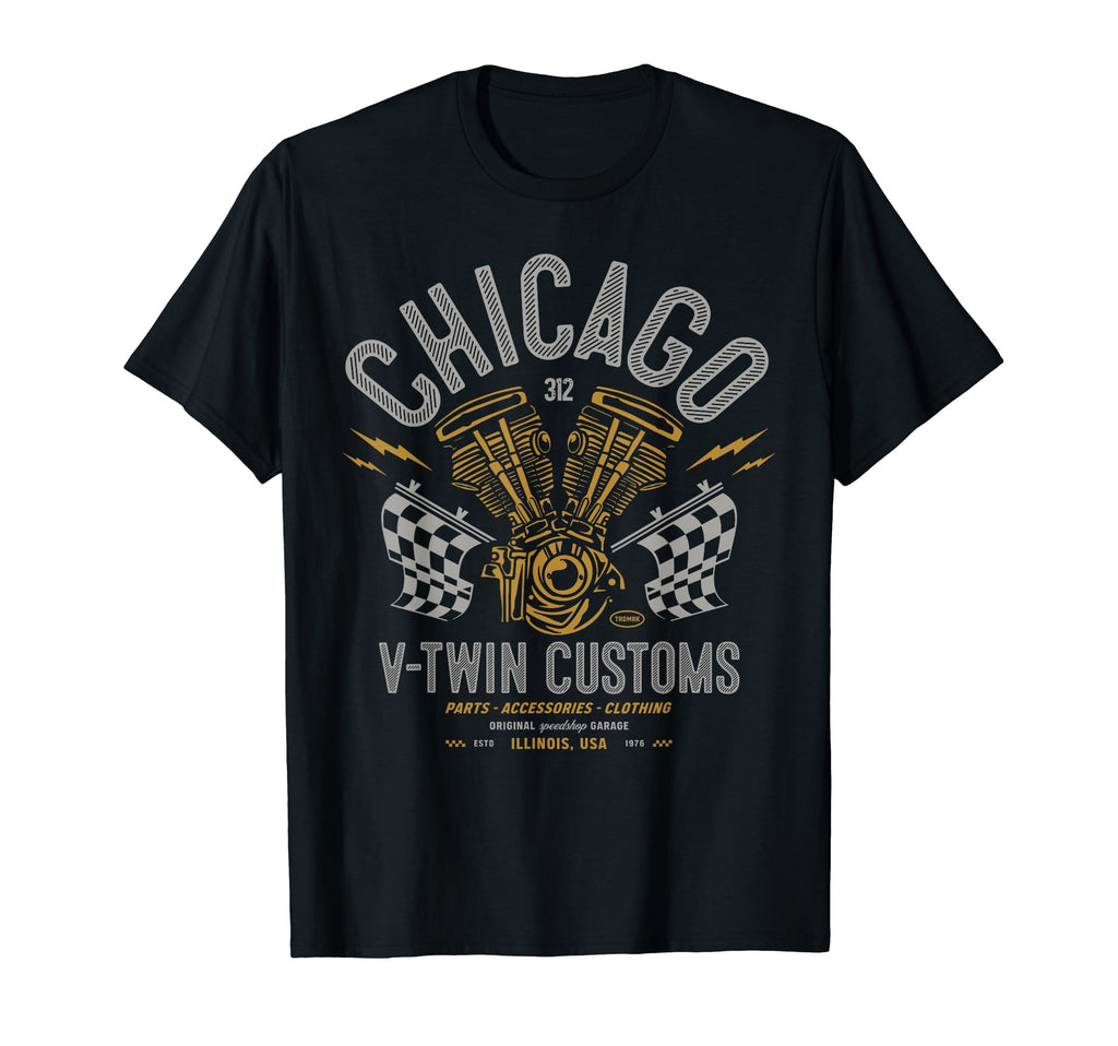 Chicago Local Motorcycle Garage Biker T-Shirt - Unique Graphic for Adults - T-Shirt, Sweatshirt, Hoodie
