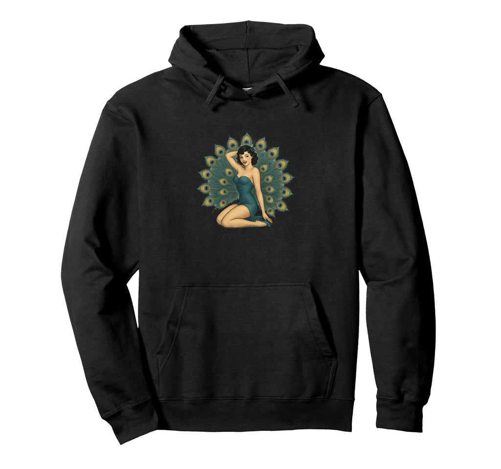 Pinup Peacock Sexy Cheesecake Hoodie - Trendy Graphic for Adults - T-Shirt, Sweatshirt, Hoodie