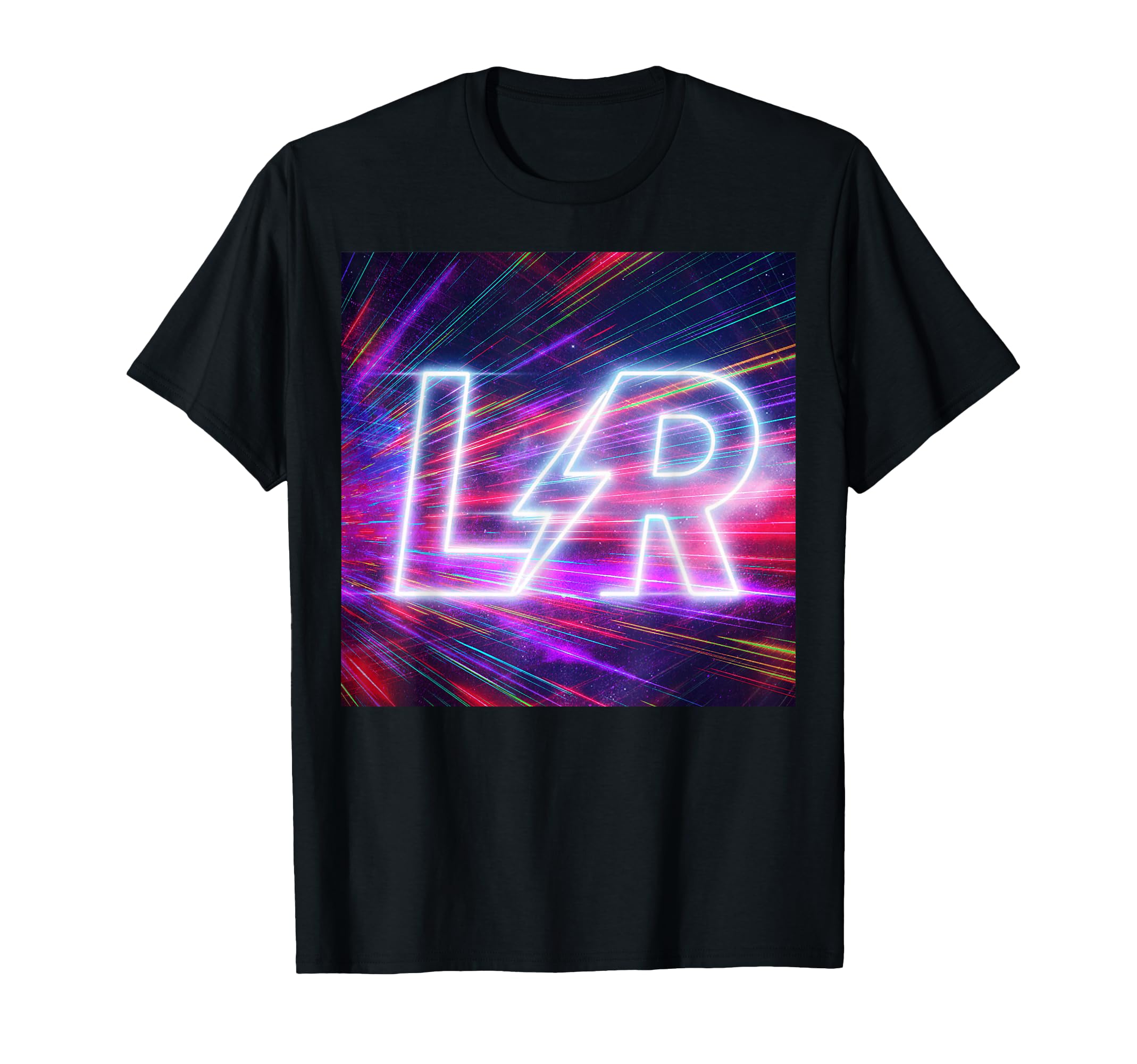 Lr Lightning Lettermark Synthwave T-Shirt - Graphic Print for Adults - T-Shirt, Sweatshirt, Hoodie