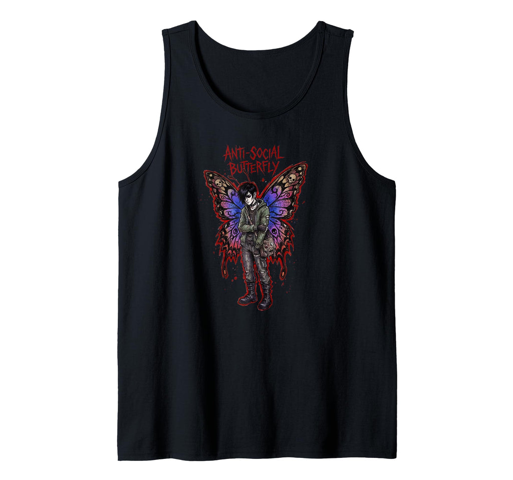 Anti Social Butterfly Emo Goth Male T-Shirt - Graphic Print Men Women - T-Shirt, Sweatshirt, Hoodie