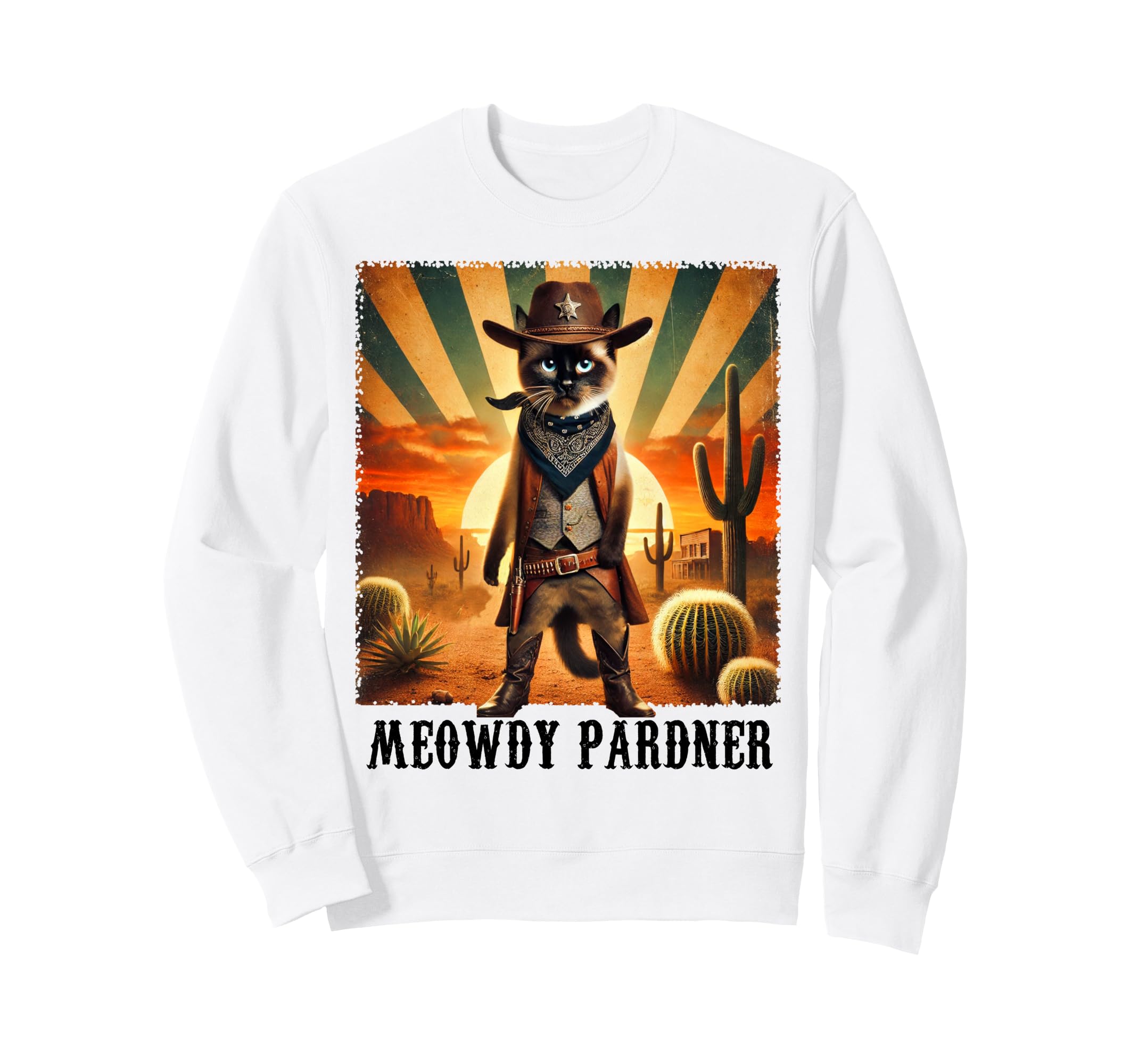 Siamese Cat Meowdy Pardner Cowboy Sweatshirt - Custom Art Print Men Women - T-Shirt, Sweatshirt, Hoodie