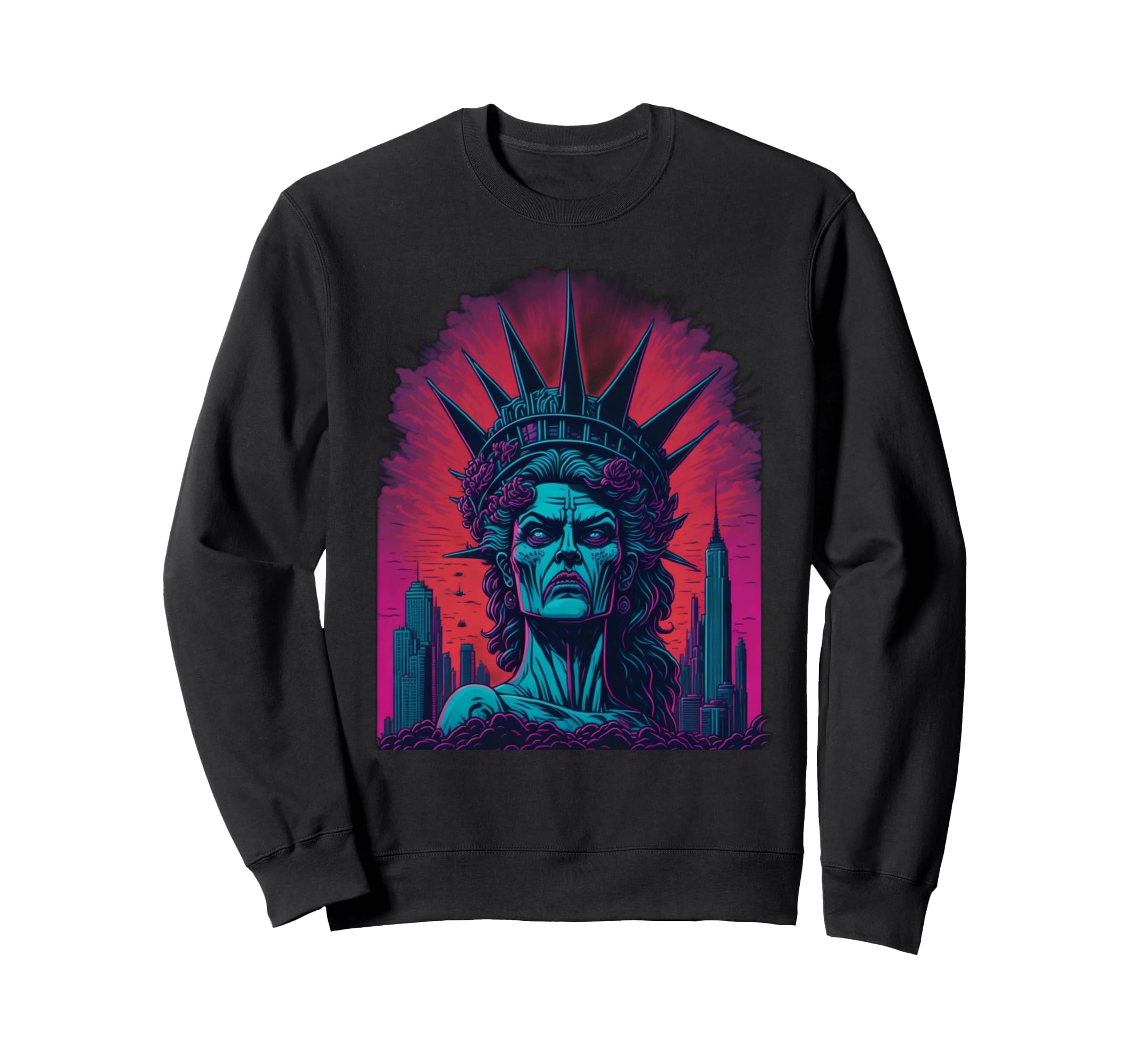 Synthwave Zombie Statue Liberty Sweatshirt - Custom Art Print Men Women - T-Shirt, Sweatshirt, Hoodie