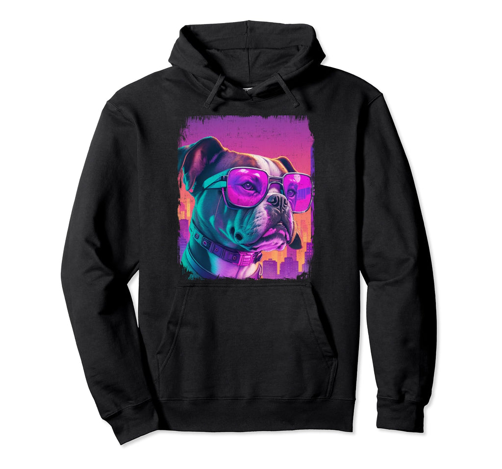 Boxer Dog Cyber Vaporwave 80S Hoodie - Casual Everyday Wear for Adults - T-Shirt, Sweatshirt, Hoodie