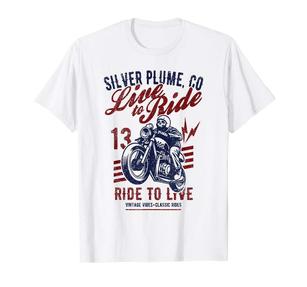Silver Plume Colorado Motorcycle Skull T-Shirt - Trendy Graphic for Adults - T-Shirt, Sweatshirt, Hoodie