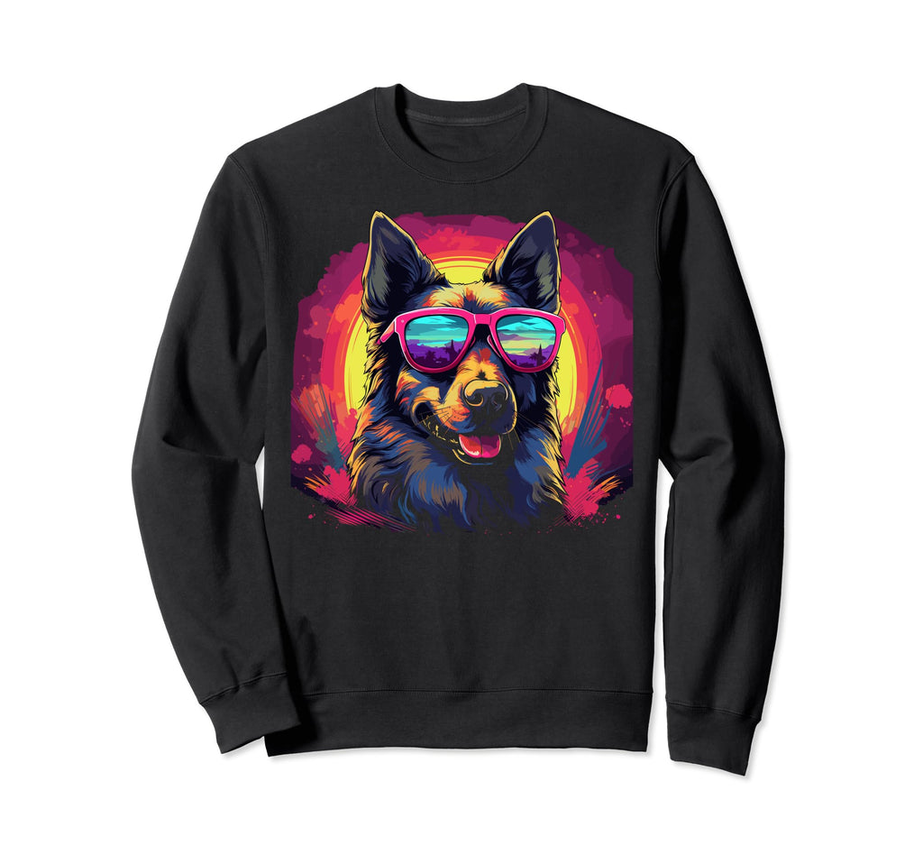 80S Synthwave German Shepherd Sweatshirt - Unique Graphic Unisex - T-Shirt, Sweatshirt, Hoodie