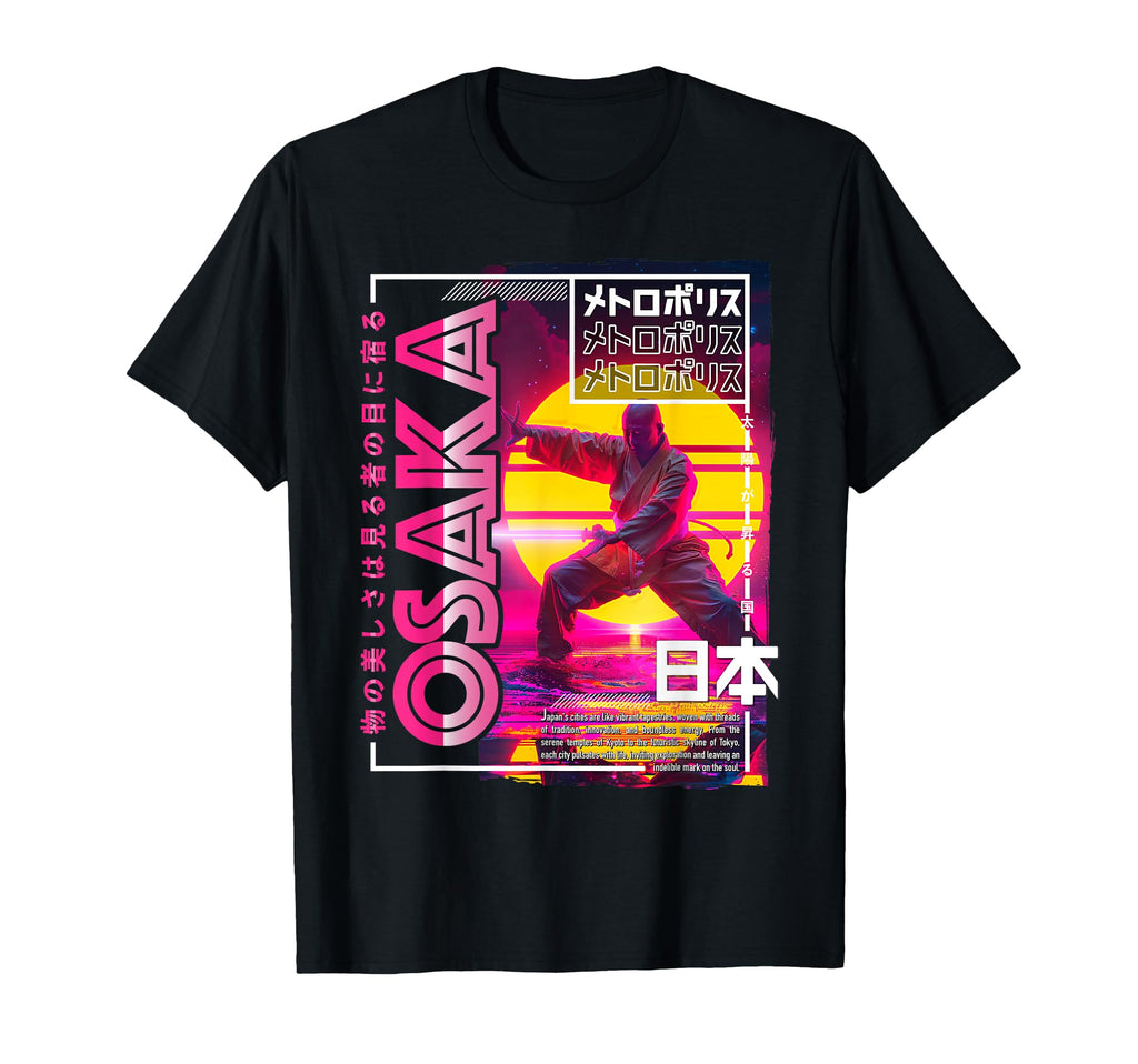 Osaka City 80S Synthwave Shaolin T-Shirt - Fun Novelty Design for Adults - T-Shirt, Sweatshirt, Hoodie