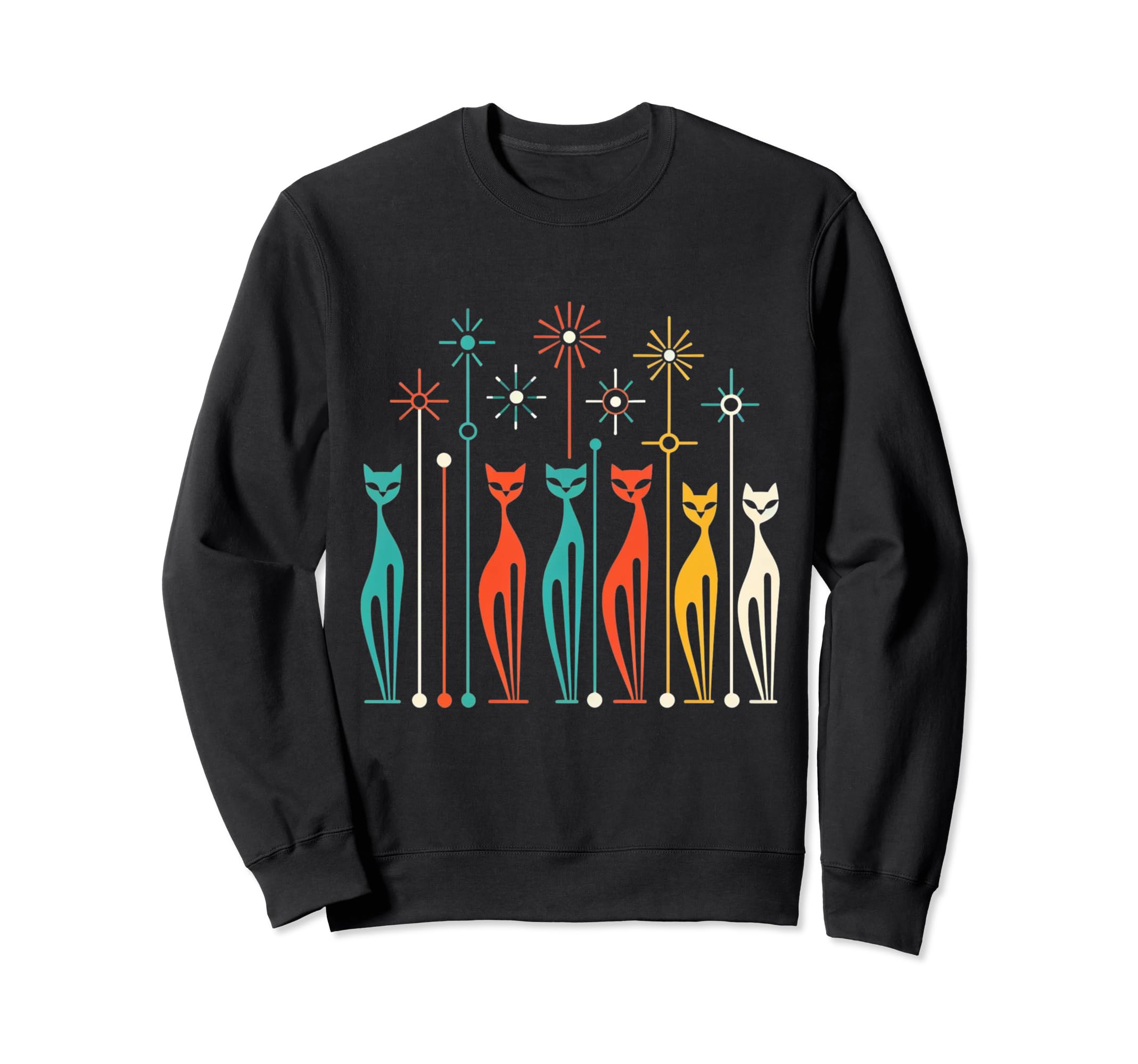 Mid Century Long Neck Cats 50S 60S Sweatshirt - Custom Art Print for Adults - T-Shirt, Sweatshirt, Hoodie