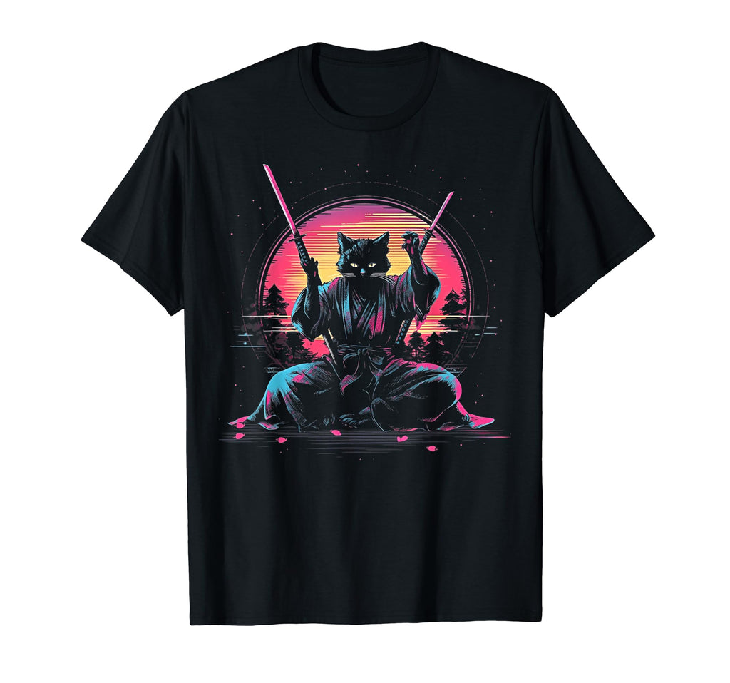 Synthwave Cat Samurai Mediation Vaporwave T-Shirt - Trendy Graphic Unisex - T-Shirt, Sweatshirt, Hoodie