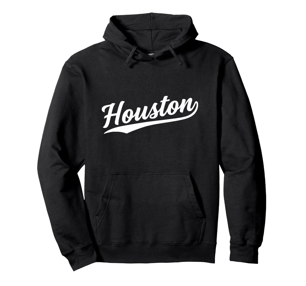 Houston Texas Script 1970S White Text Hoodie - Novelty Apparel Unisex - T-Shirt, Sweatshirt, Hoodie
