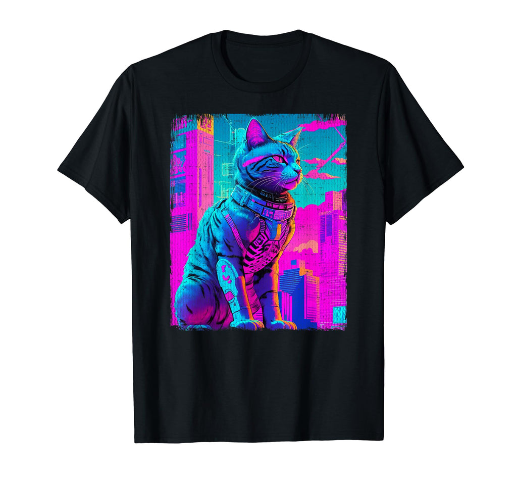 Giant Cat City Sunset Vaporwave 80S T-Shirt - Novelty Apparel Unisex - T-Shirt, Sweatshirt, Hoodie