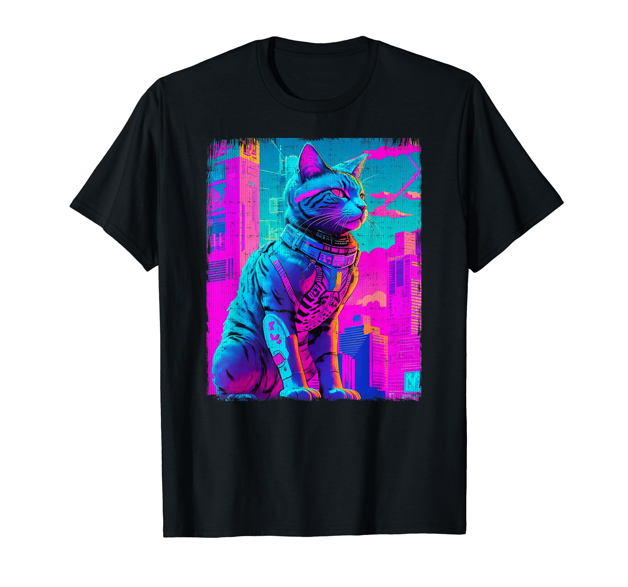 Giant Cat City Sunset Vaporwave 80S T-Shirt - Novelty Apparel Unisex - T-Shirt, Sweatshirt, Hoodie