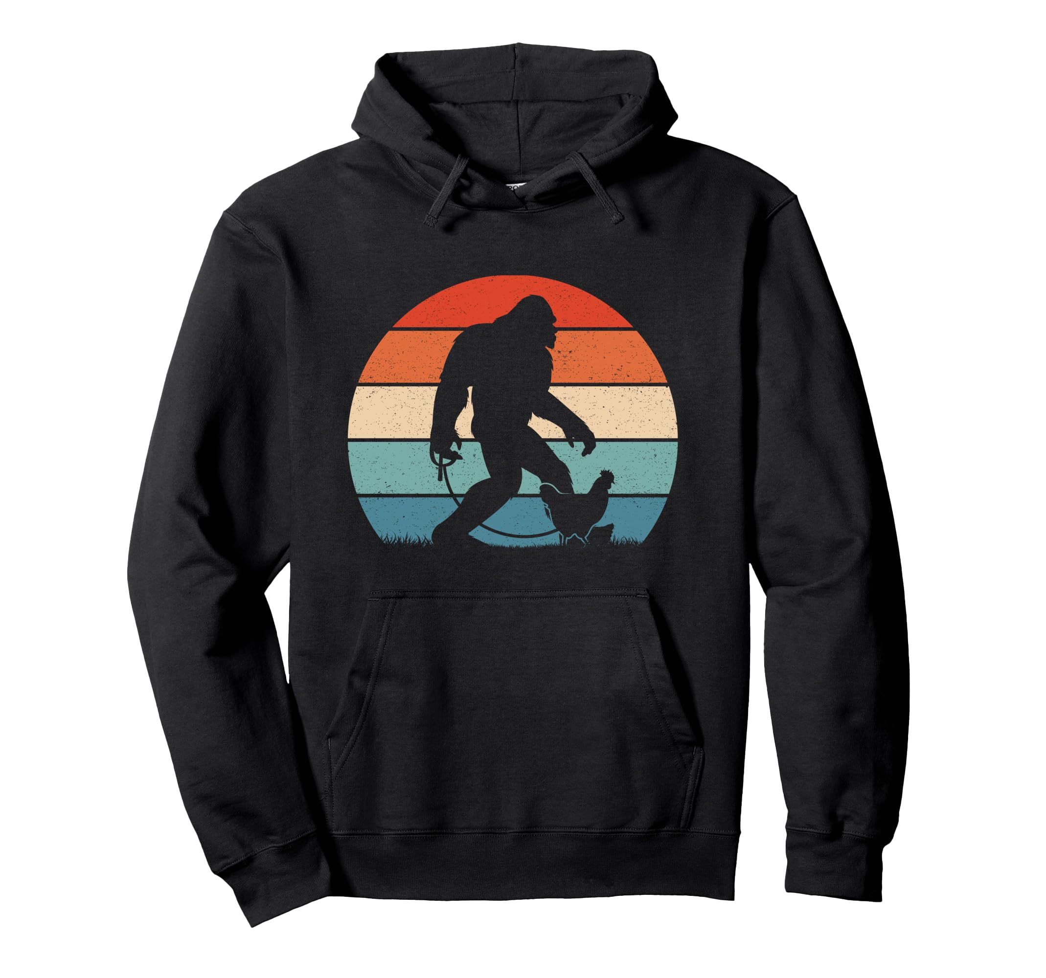 Bigfoot Walking Chicken Sunset Hoodie - Streetwear Style for Adults - T-Shirt, Sweatshirt, Hoodie